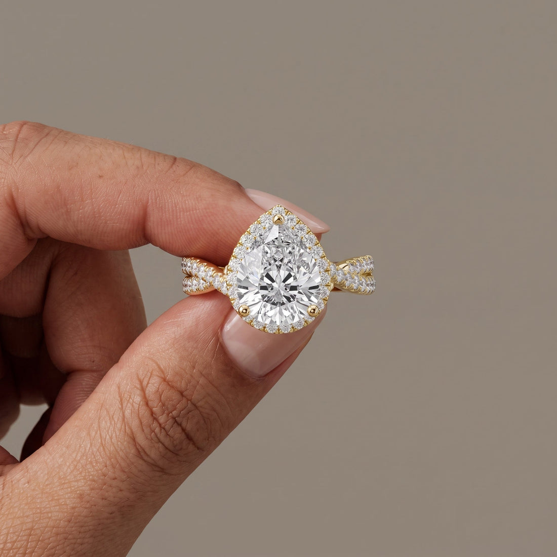 Yellow Gold Pear Cut Halo Engagement Ring