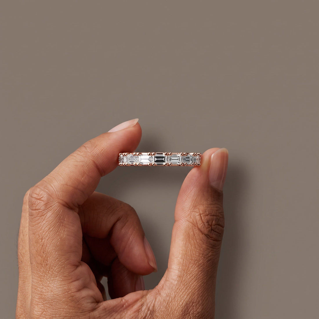 Rose Gold Emerald Cut Eternity Band Ring