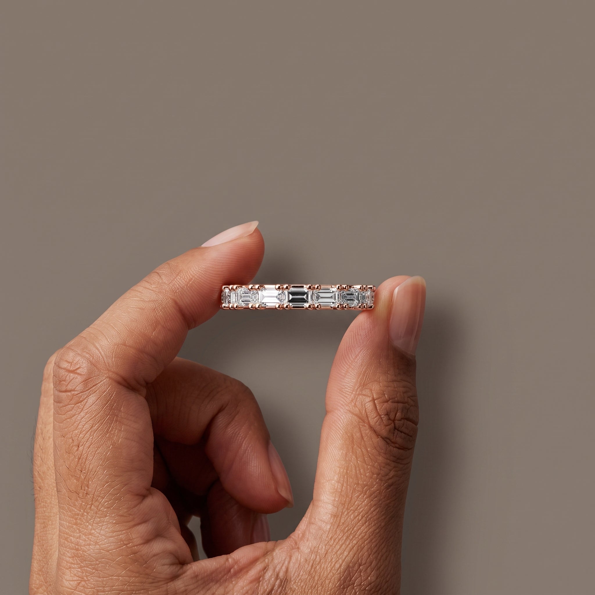 Rose Gold Emerald Cut Moissanite Eternity Band Ring