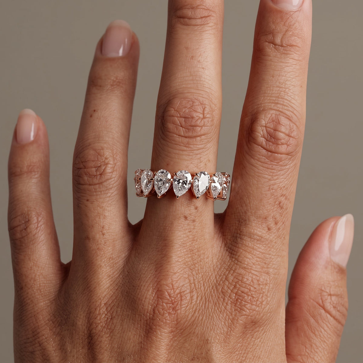Rose Gold Pear Cut Moissanite Eternity Band Ring