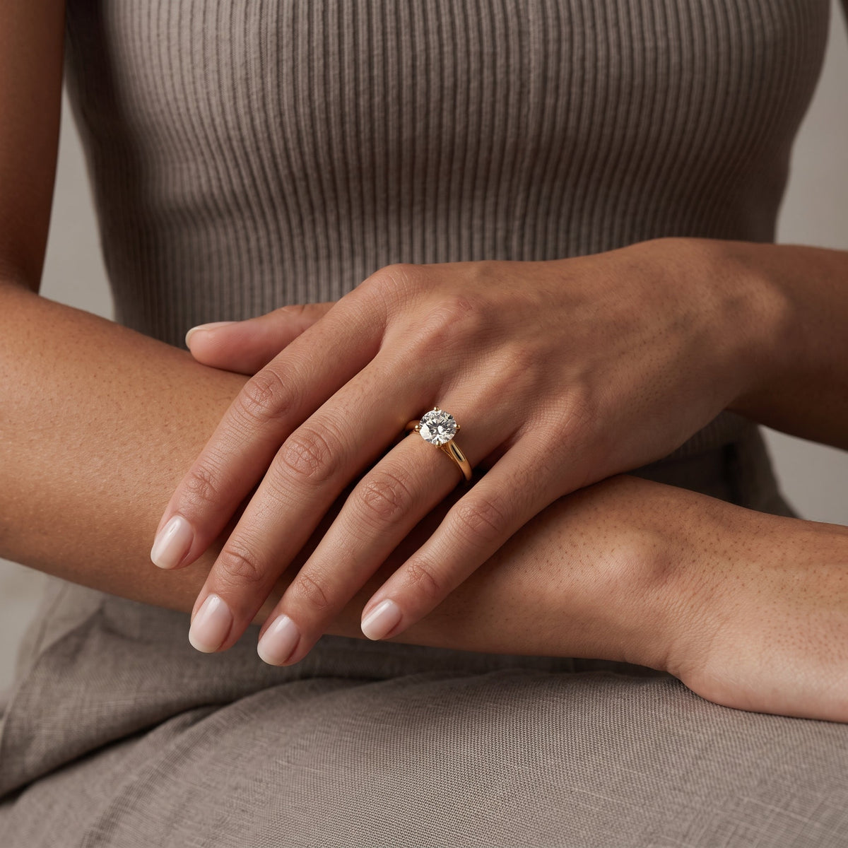 Yellow Gold Round Cut Moissanite Solitaire Engagement Ring