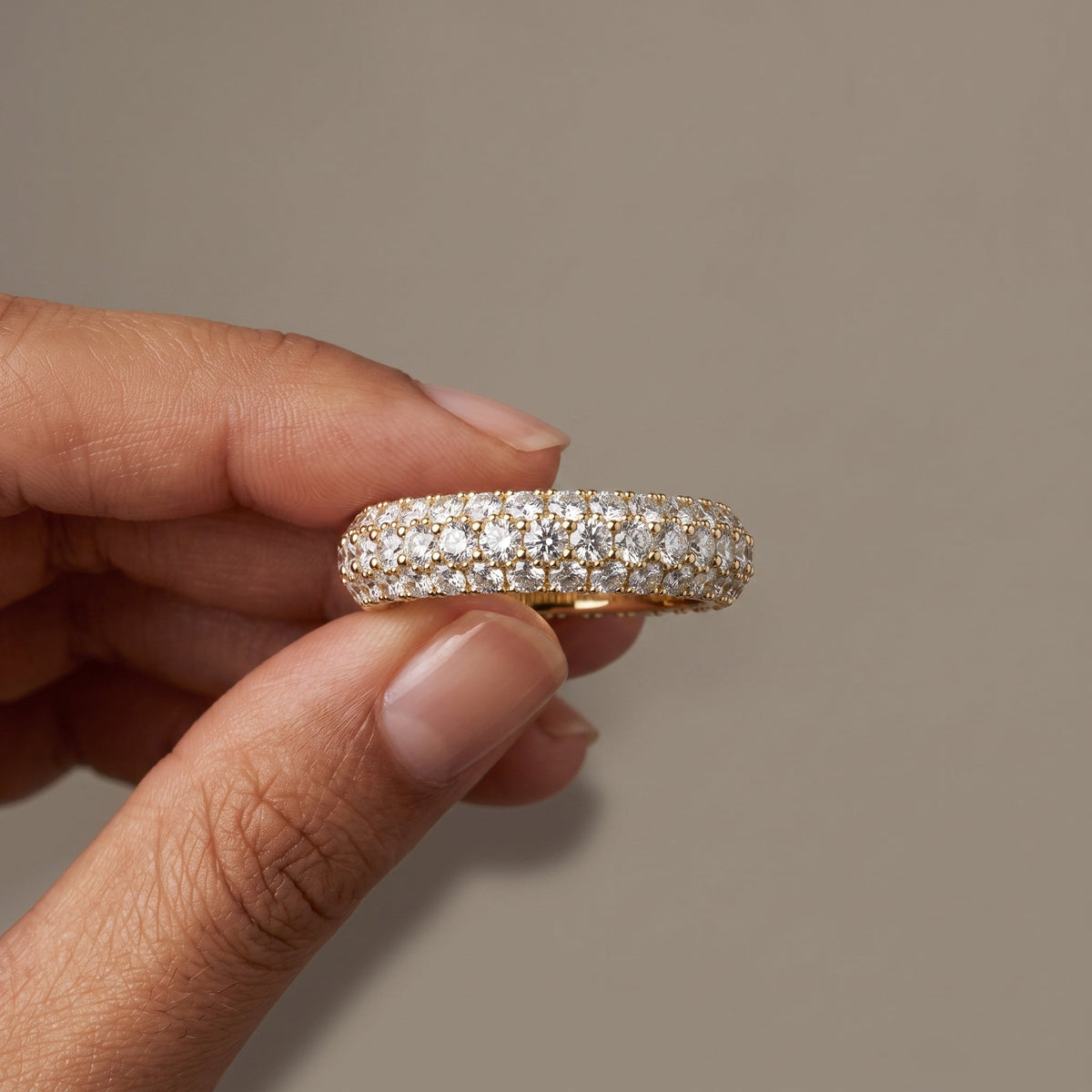 Yellow Gold Round Moissanite Double Row Eternity Band Ring