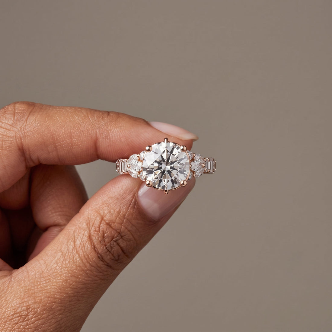 Rose Gold Round Engagement Ring with Side Accent Stones