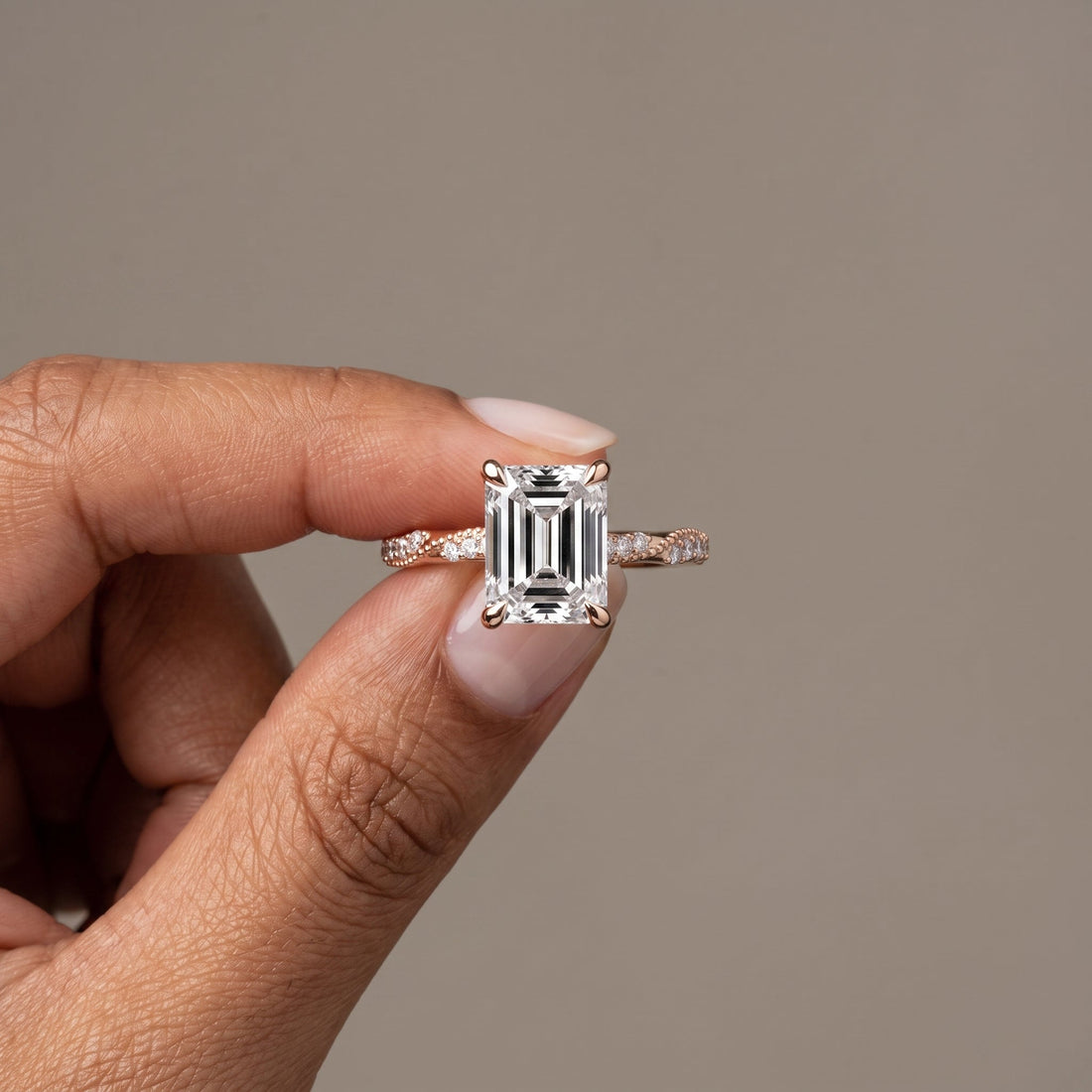 Rose Gold Emerald Cut Engagement Ring