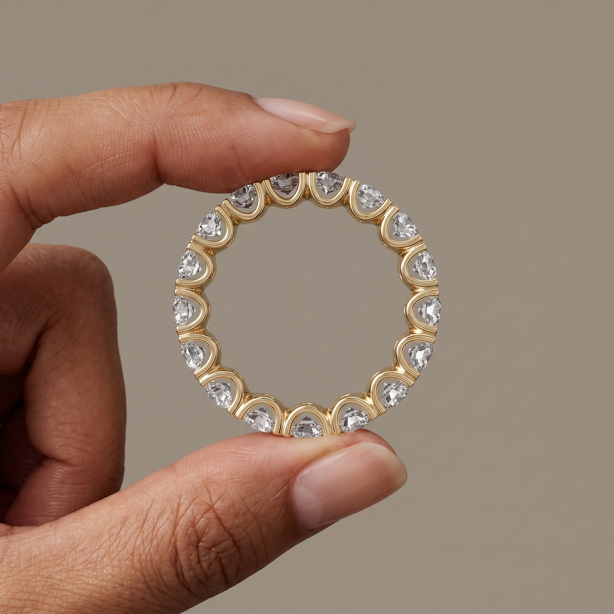 Yellow Gold Round Moissanite Eternity Band Ring