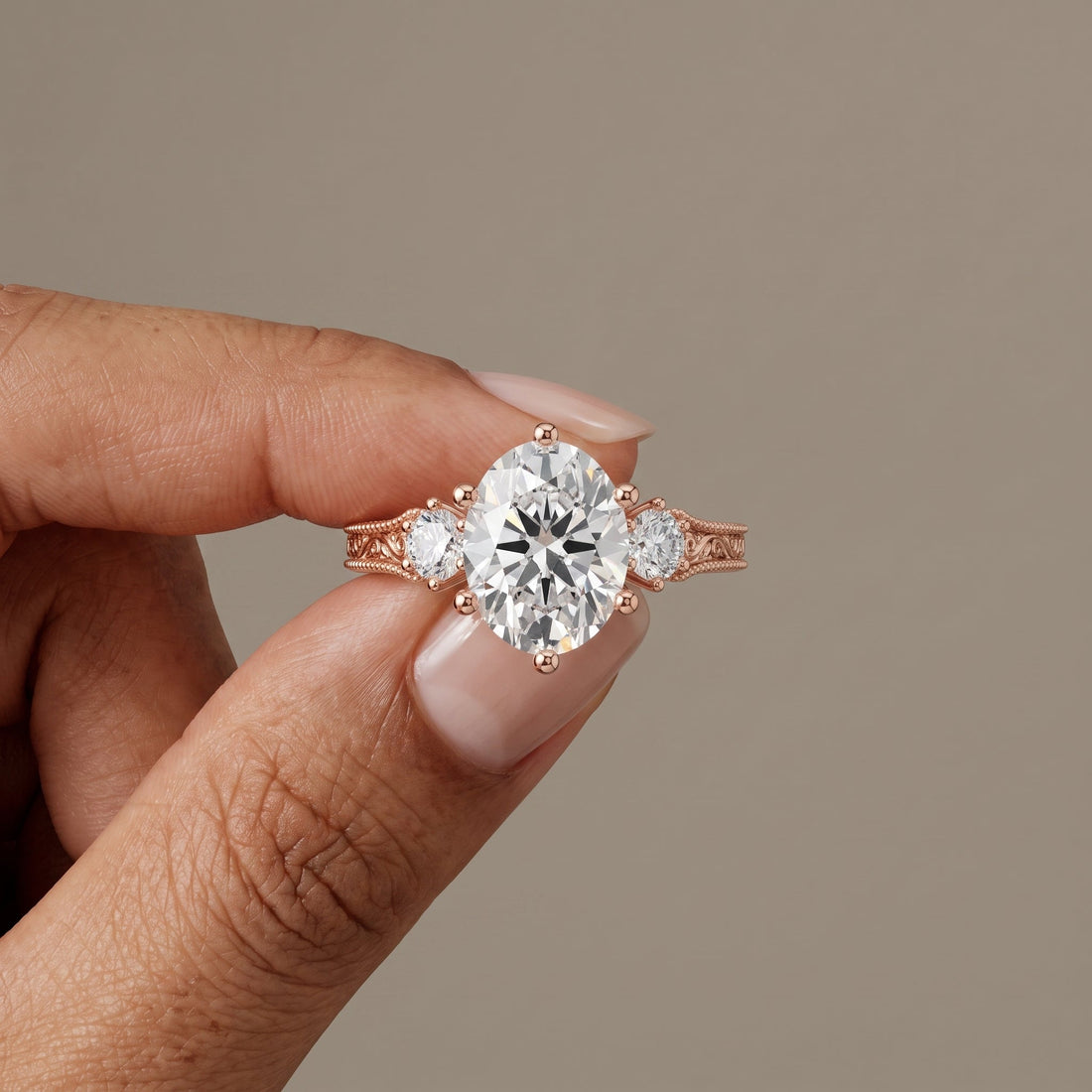 Rose Gold Oval Engagement Ring with Side Stones