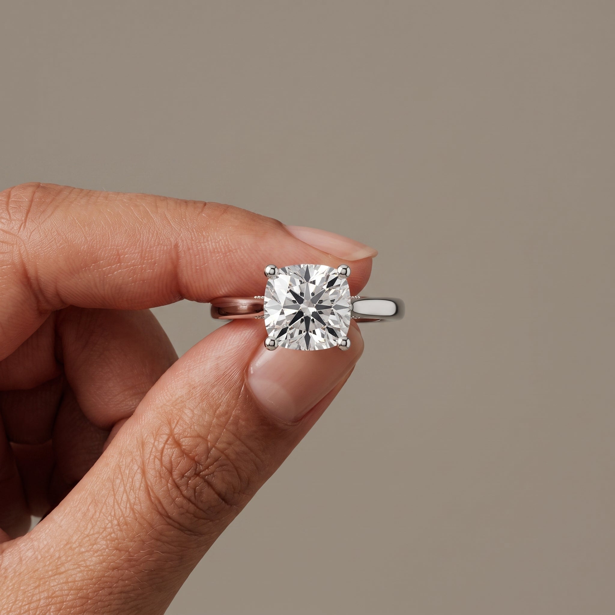 White Cushion Cut Moissanite Solitaire Engagement Ring