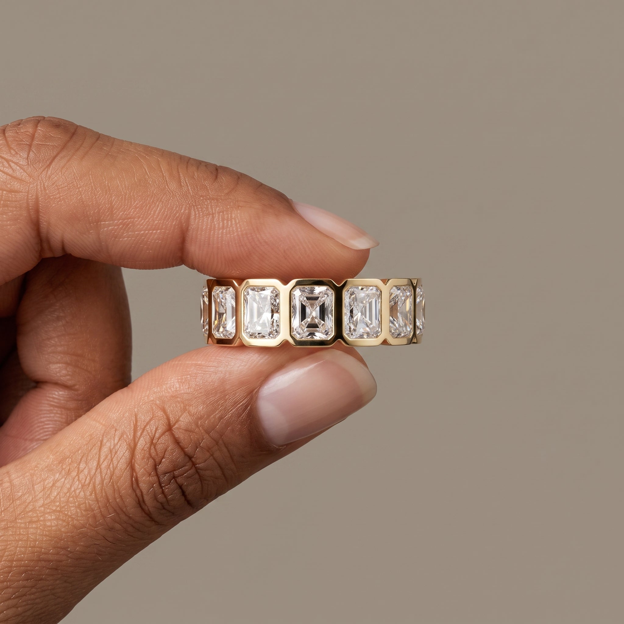 Yellow Gold Radiant Cut Moissanite Eternity Band Ring