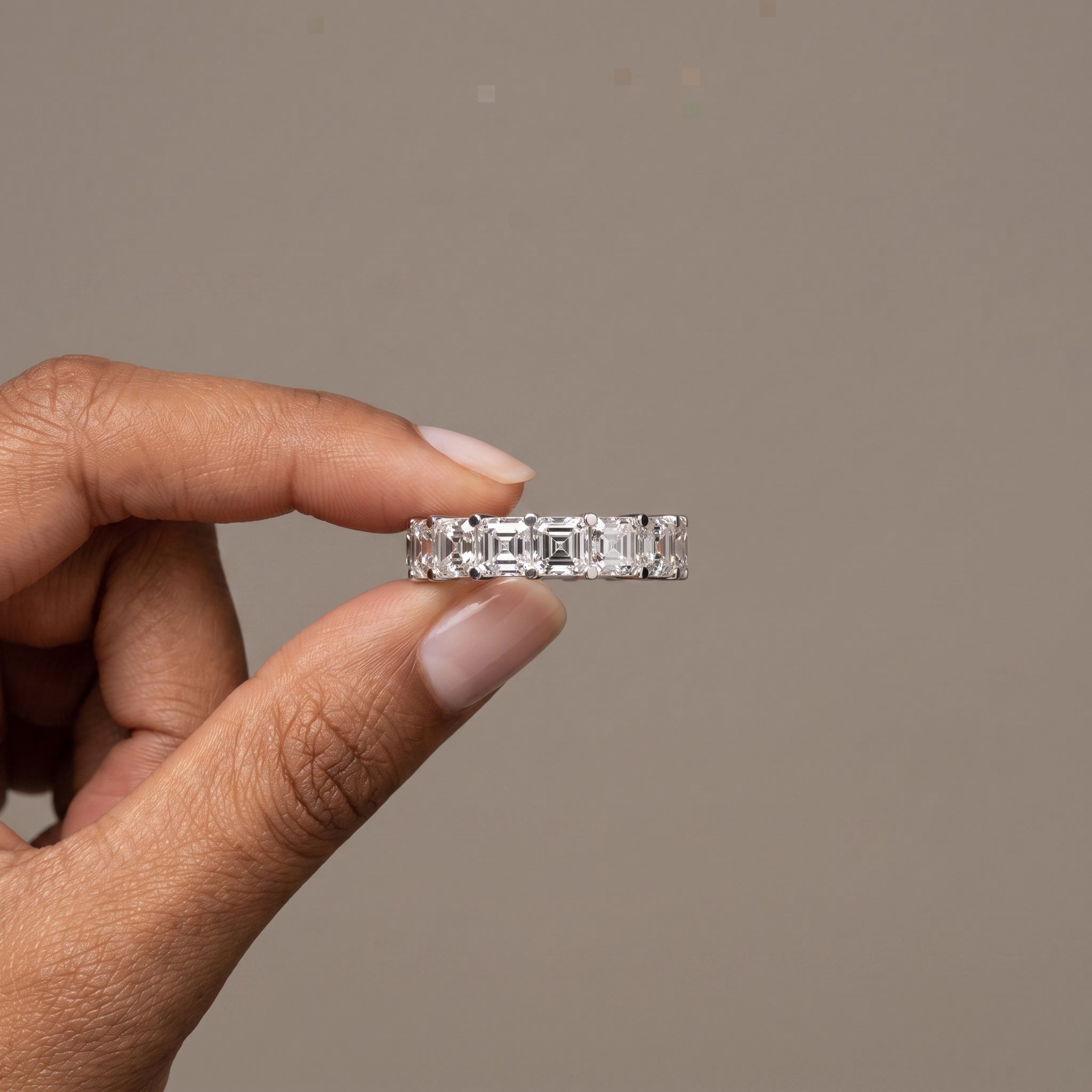 White Metal Asscher Cut Moissanite Eternity Band Ring