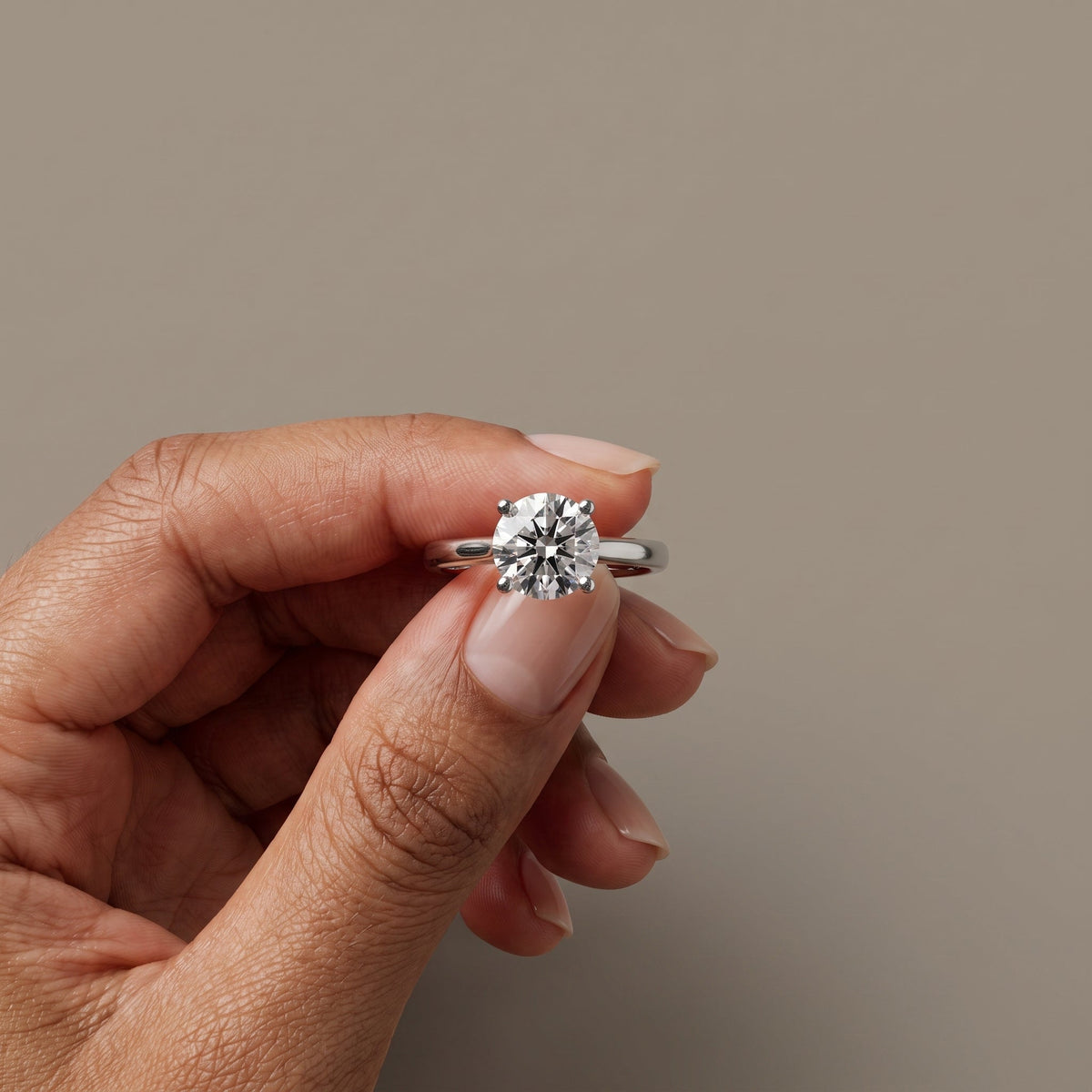 White Metal Round Cut Moissanite Solitaire Ring