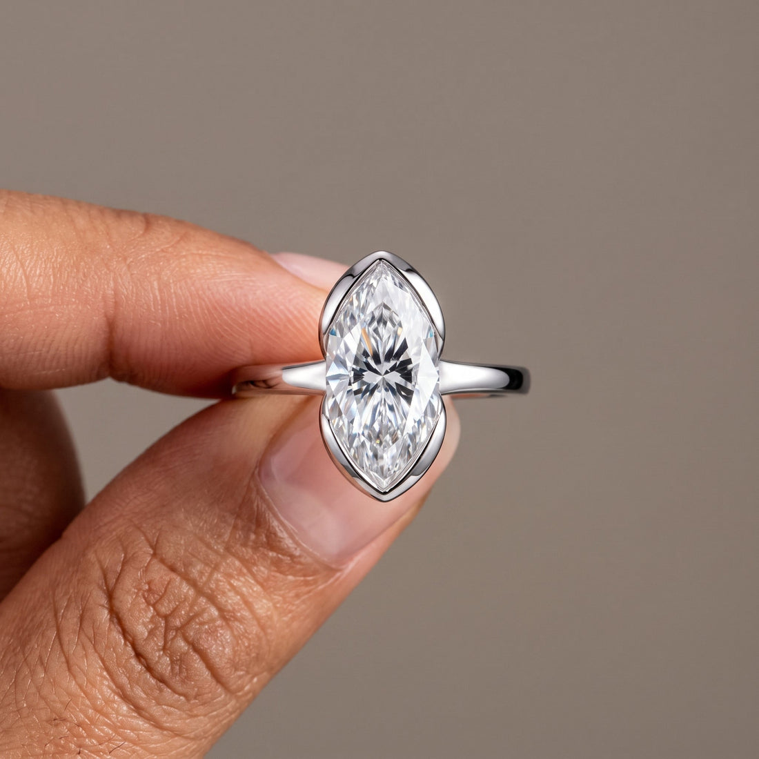 White Metal Marquise Cut Solitaire Engagement Ring