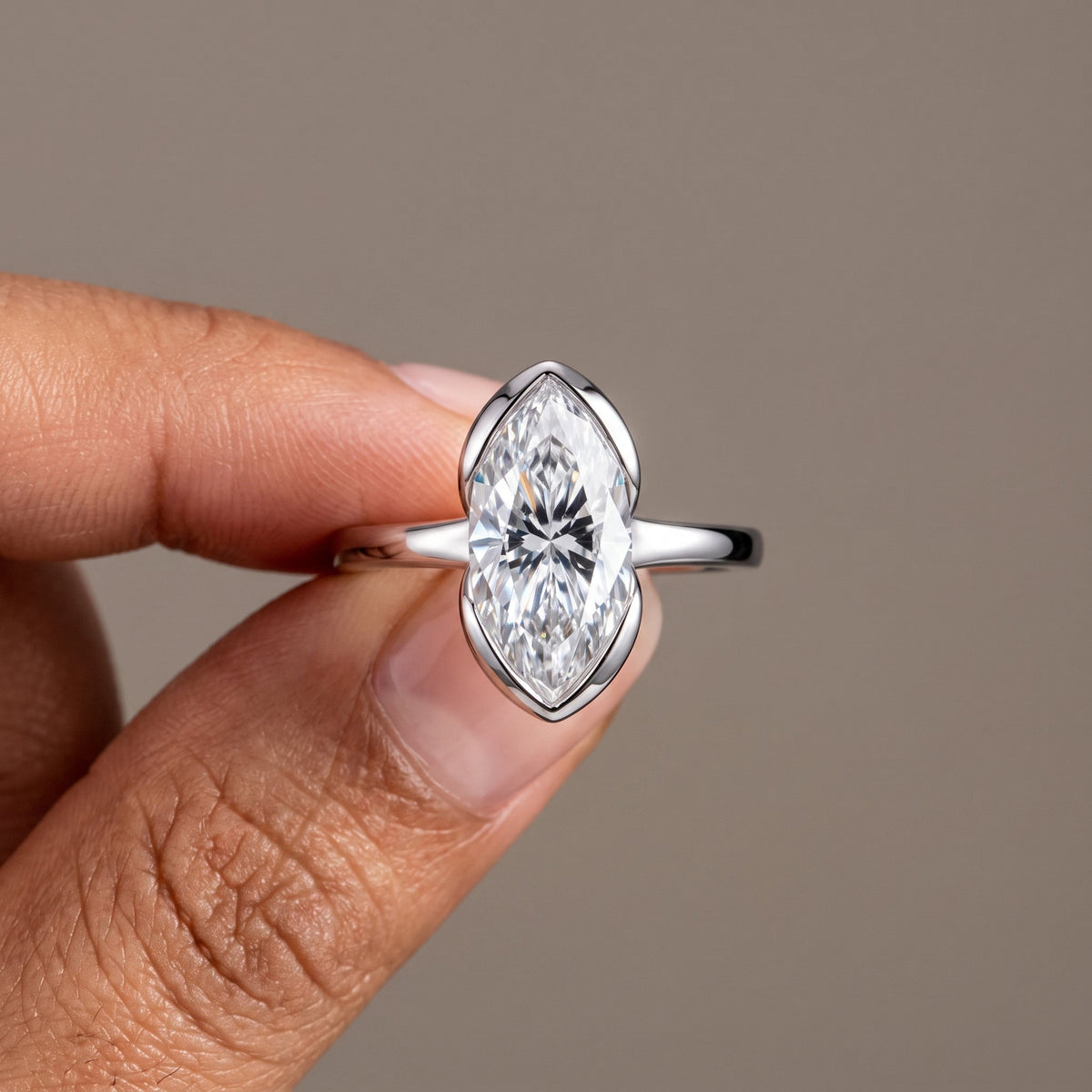White Metal Marquise Cut Moissanite Solitaire Engagement Ring