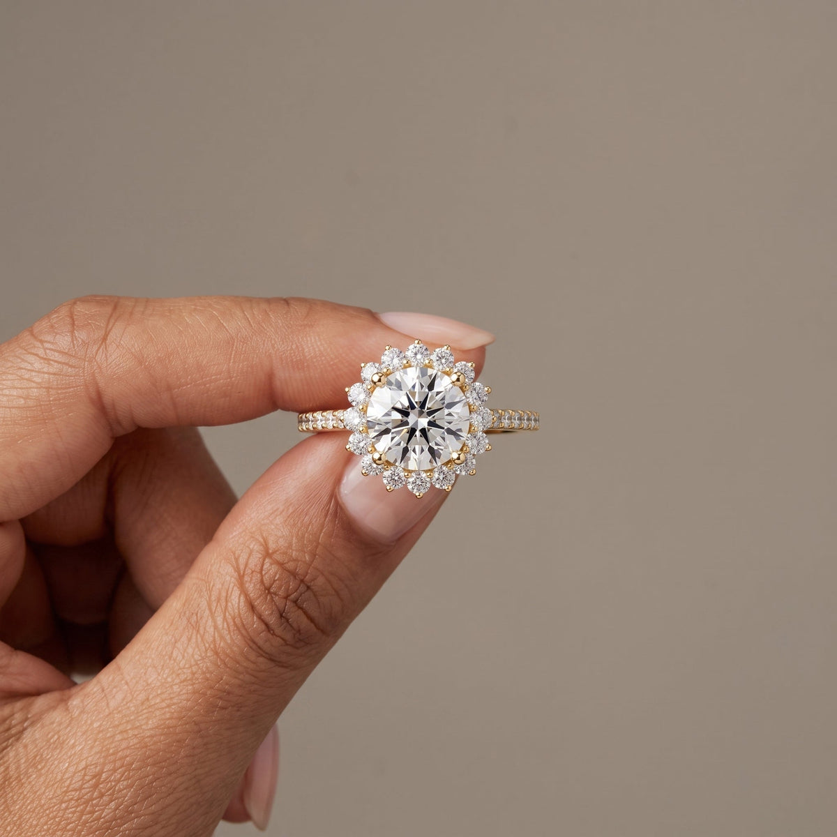 Yellow Gold Round Moissanite Halo Engagement Ring