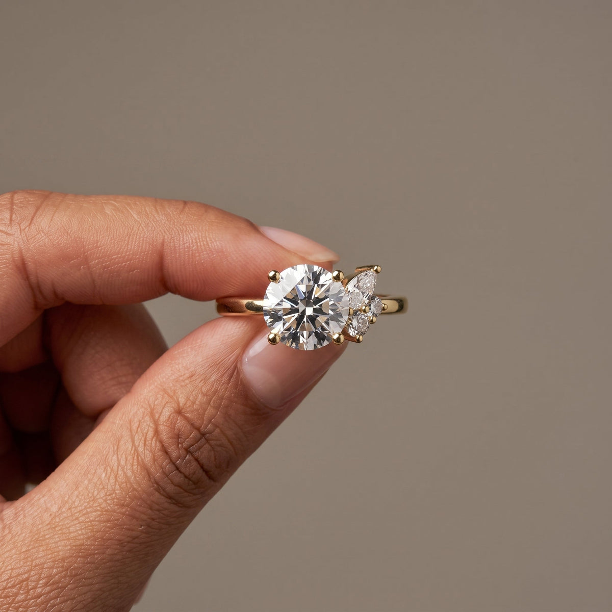 Yellow Gold Round Moissanite Engagement Ring with Side Accents