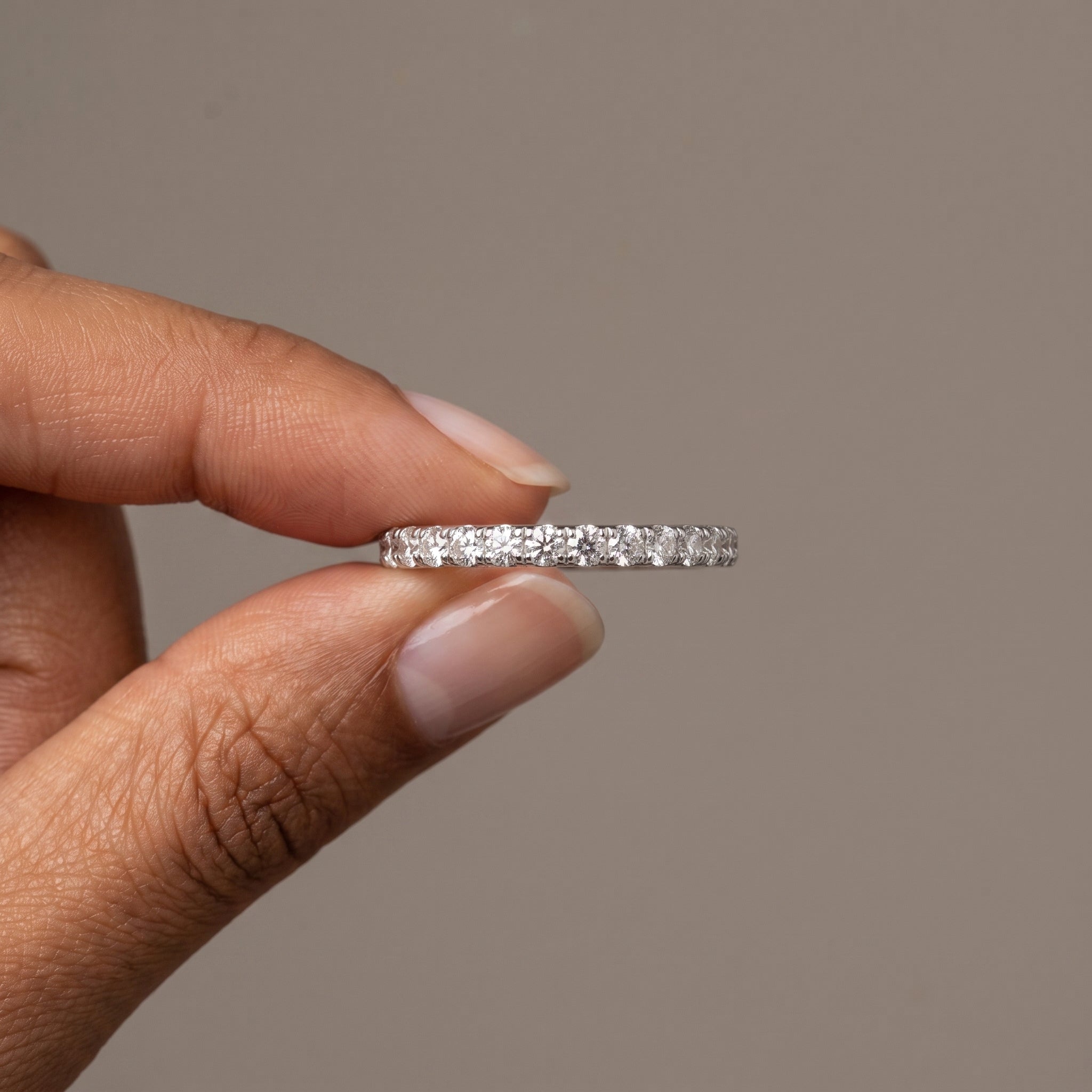White Metal Round Moissanite Eternity Band Ring
