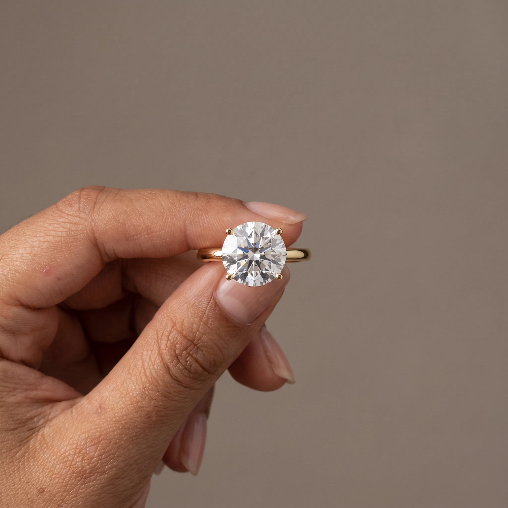 Yellow Gold Round Cut Moissanite Solitaire Engagement Ring