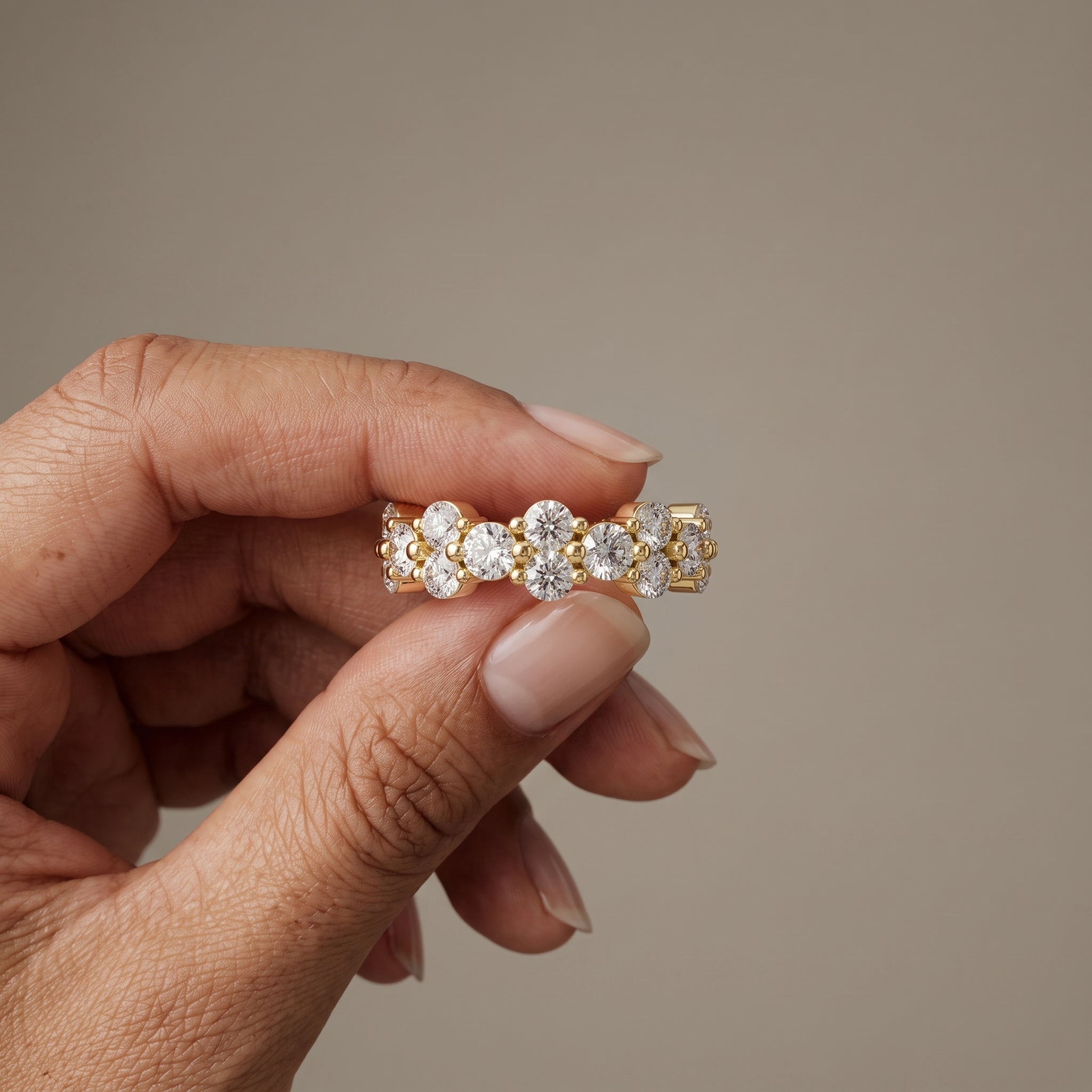 Yellow Gold Round Moissanite Eternity Band Ring