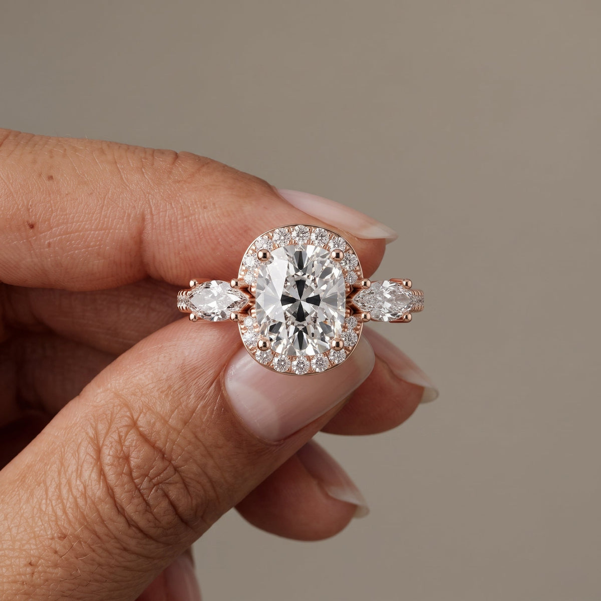 Rose Gold Cushion Moissanite Halo Engagement Ring