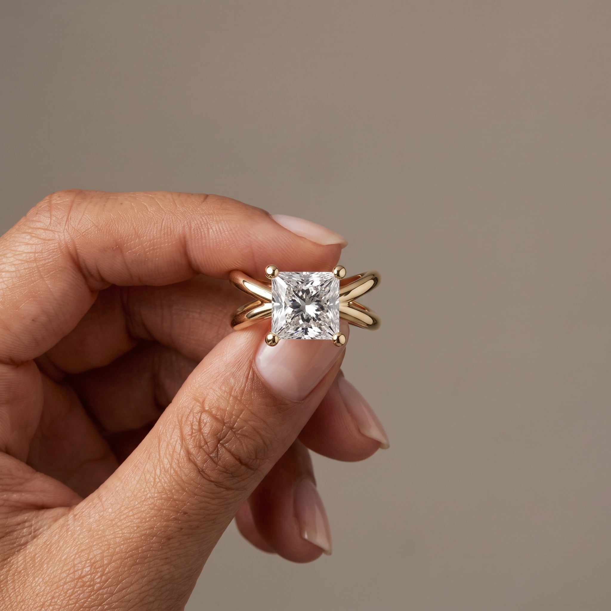 Yellow Gold Princess Cut Moissanite Engagement Ring