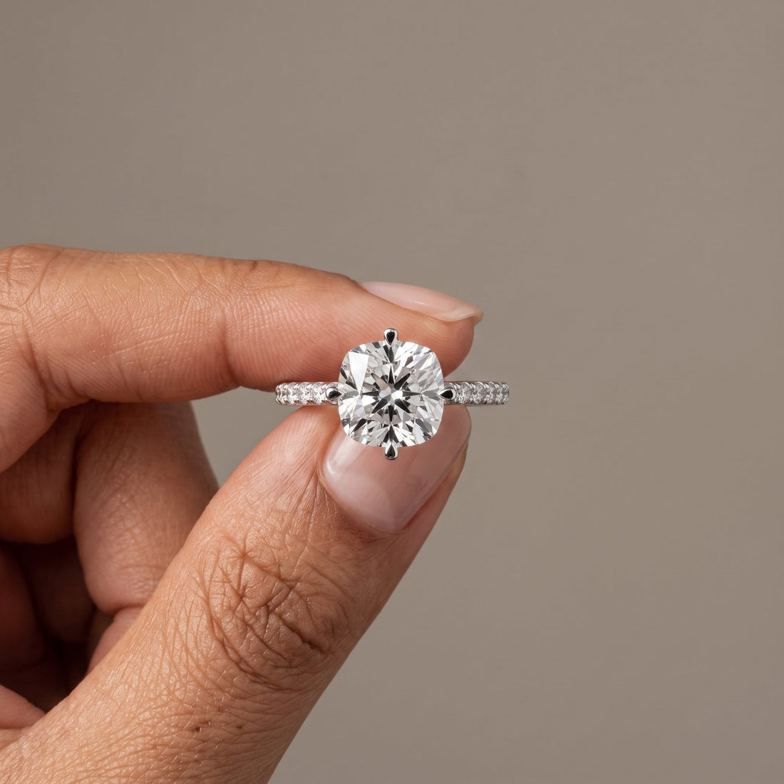 White Metal Cushion Cut Engagement Ring