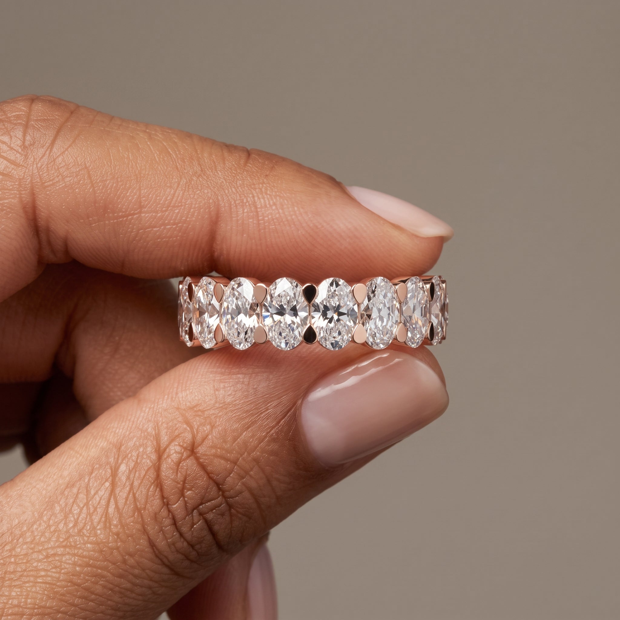 Rose Gold Oval Moissanite Eternity Band Ring