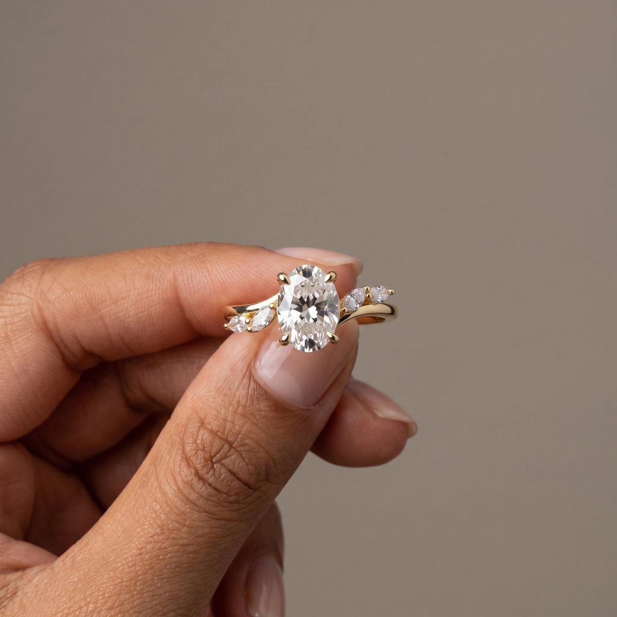 Yellow Gold Oval Cut Moissanite Engagement Ring