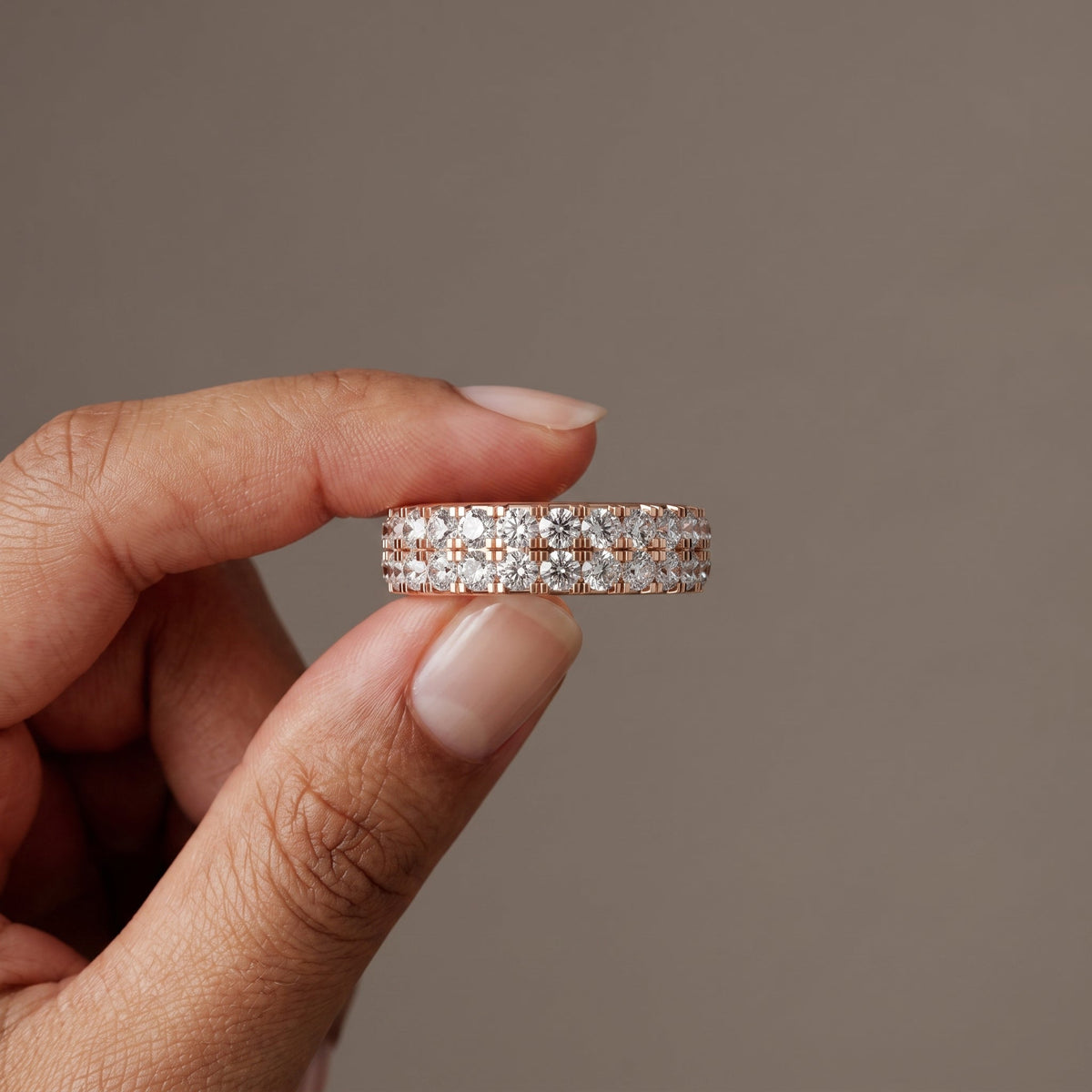 Rose Gold Round Moissanite Double Row Eternity Band