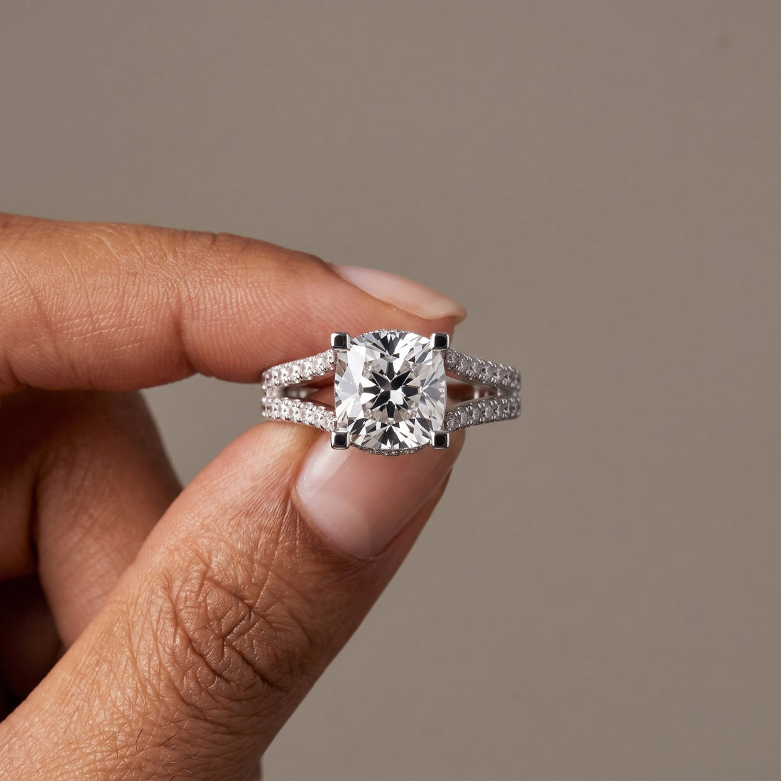 White Gold Cushion Cut Split Shank Engagement Ring