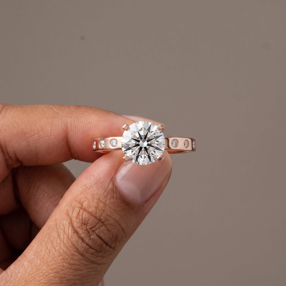 Rose Gold Round Moissanite Solitaire Engagement Ring