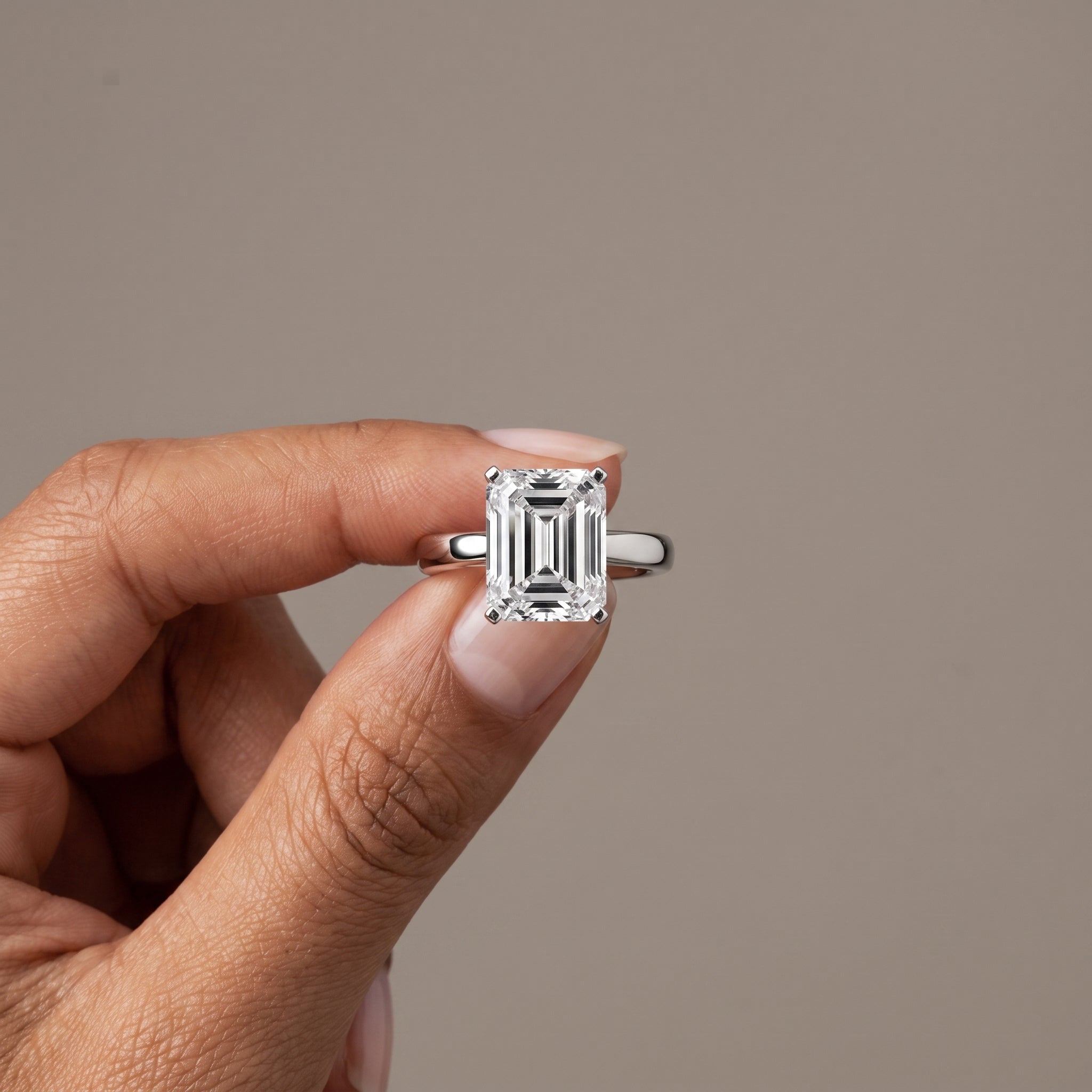 White Emerald Cut Moissanite Solitaire Engagement Ring