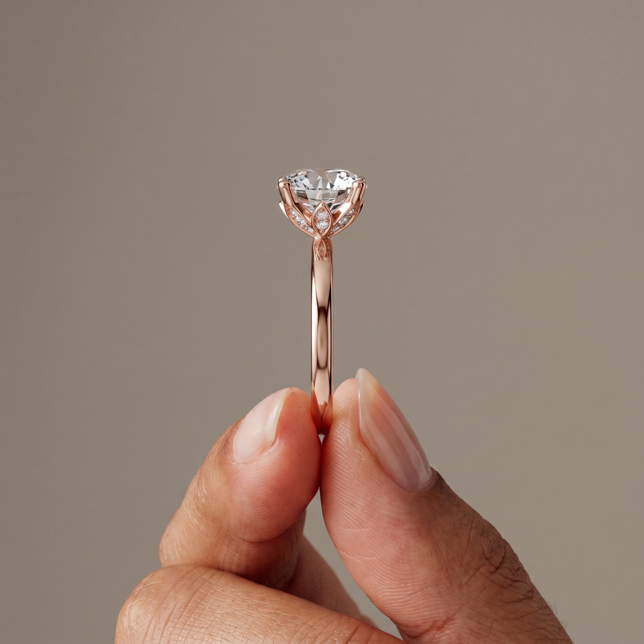 Rose Gold Round Cut Moissanite Solitaire Engagement Ring