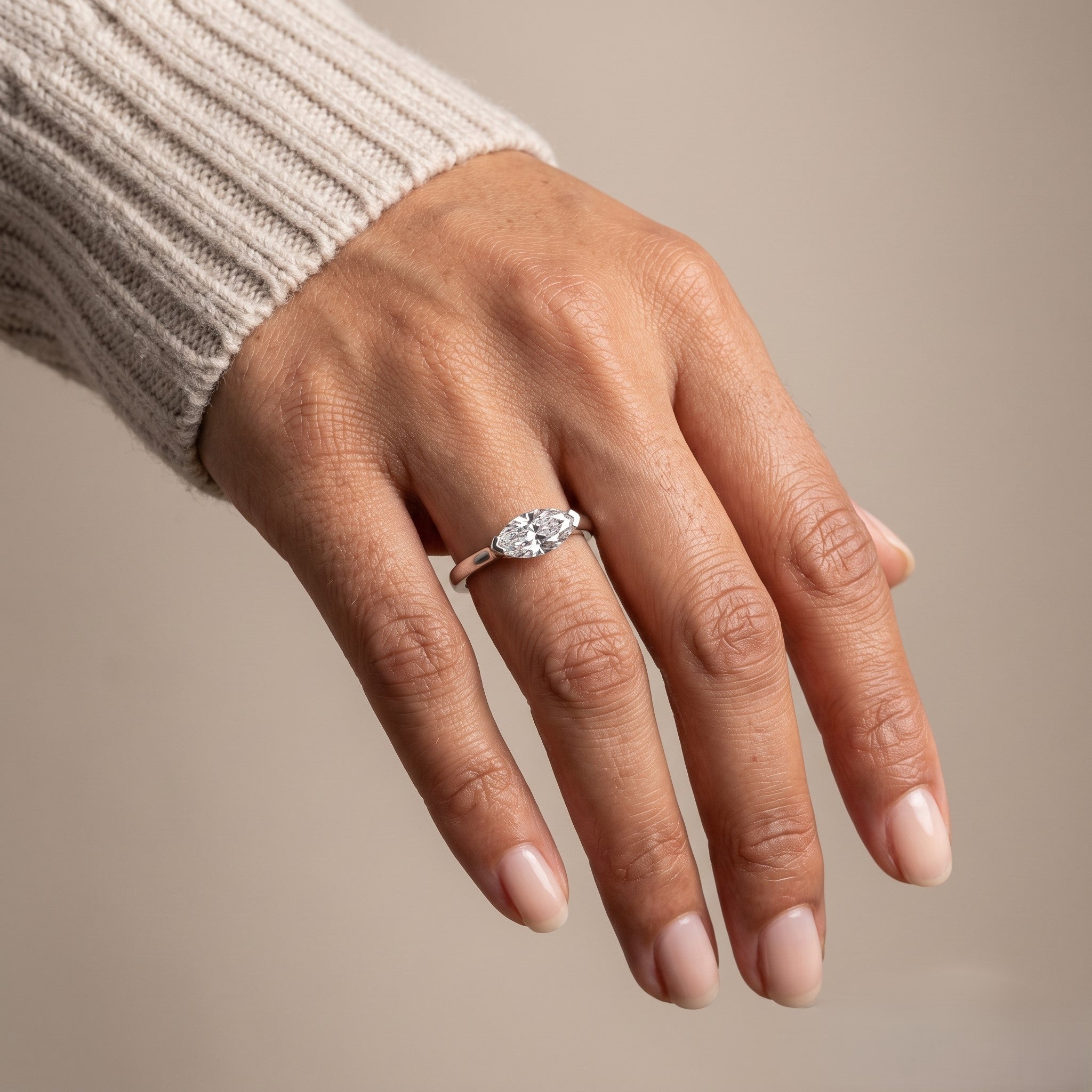 White Metal Marquise Moissanite Solitaire Engagement Ring