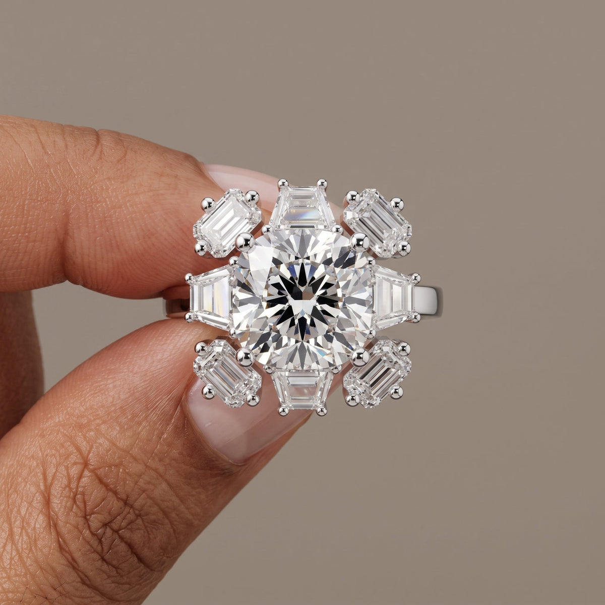 White Gold Cushion Moissanite Floral Halo Engagement Ring