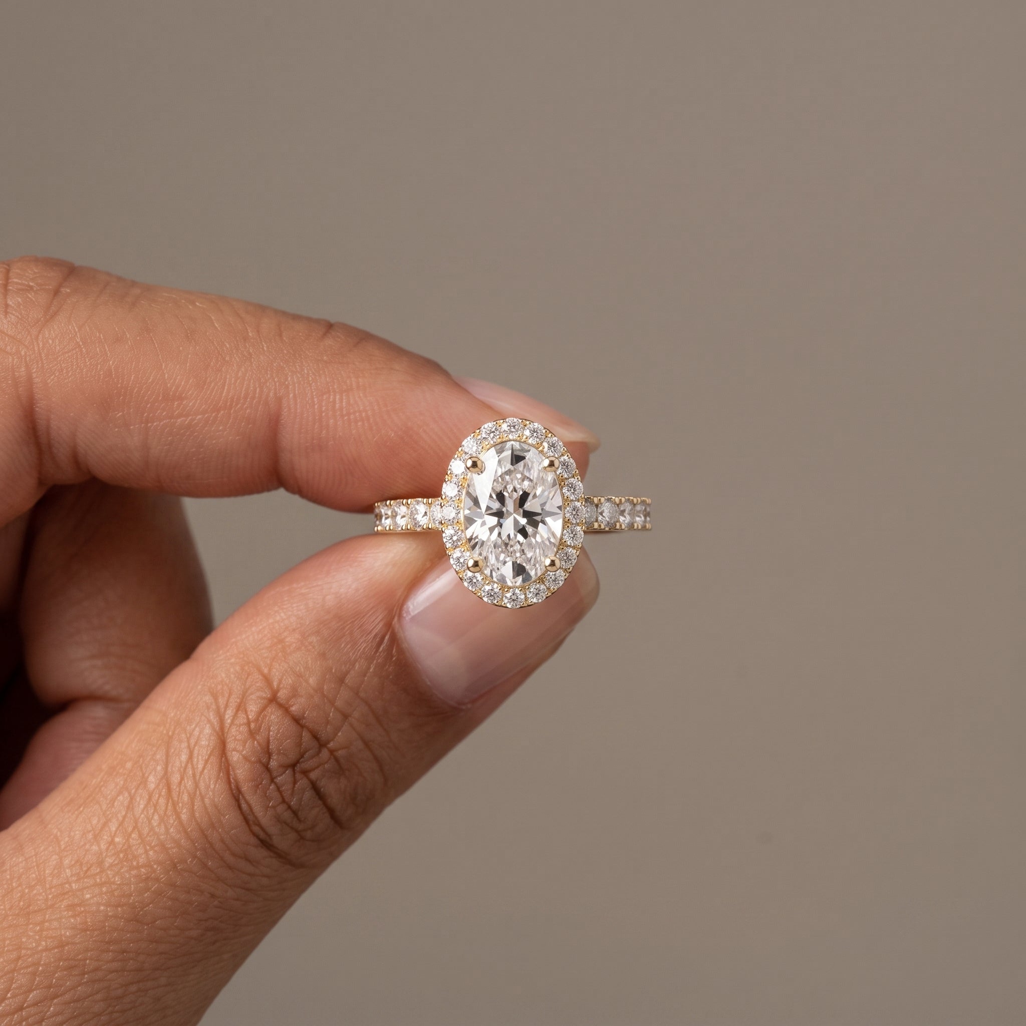 Yellow Gold Oval Moissanite Halo Engagement Ring