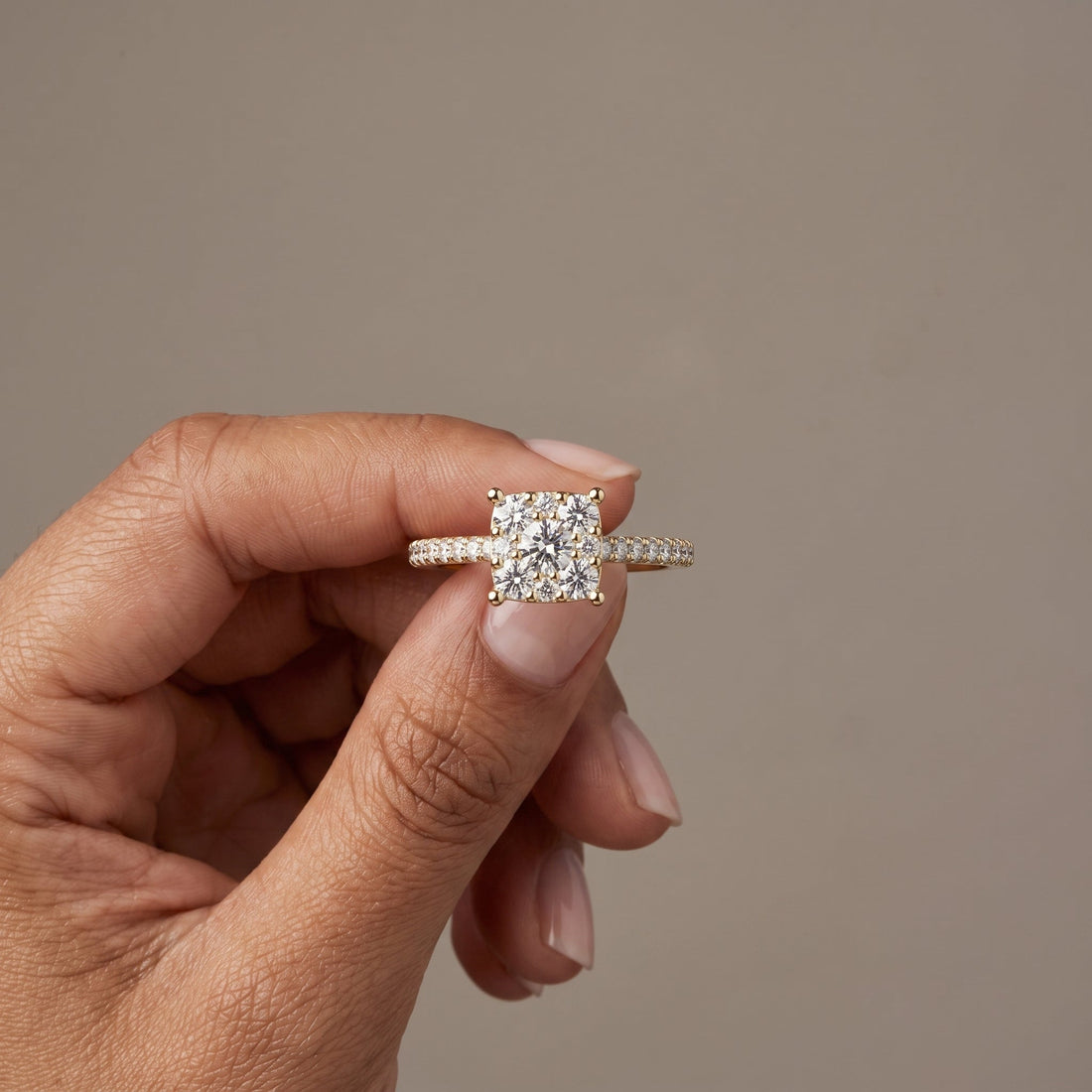 Yellow Gold Round Cluster Engagement Ring