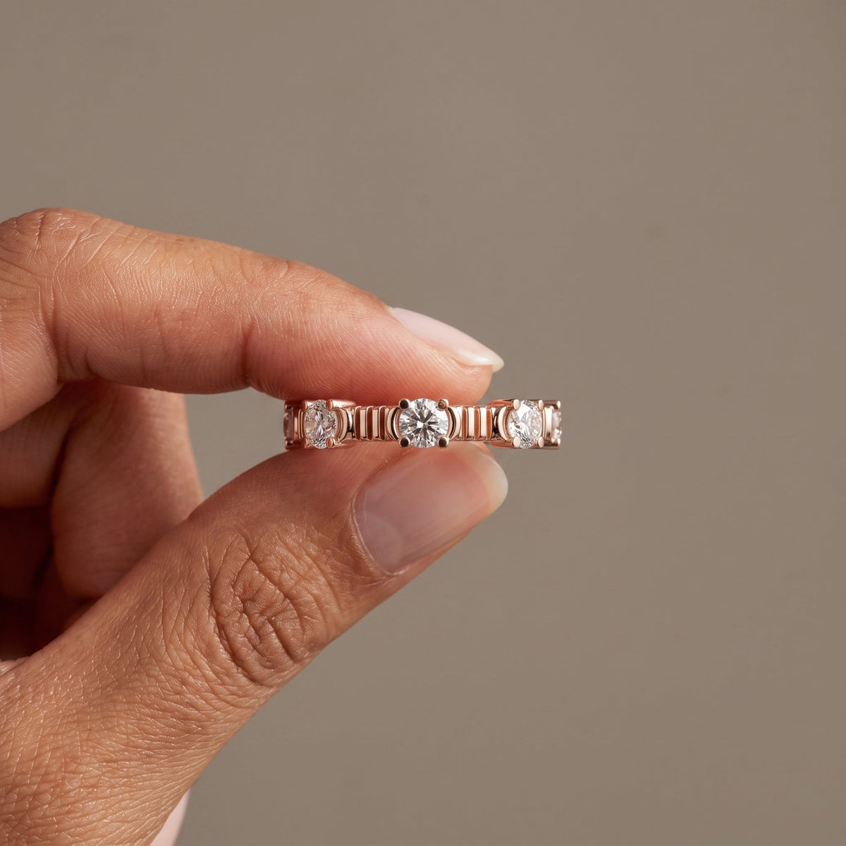 Rose Gold Round Moissanite Eternity Band Ring