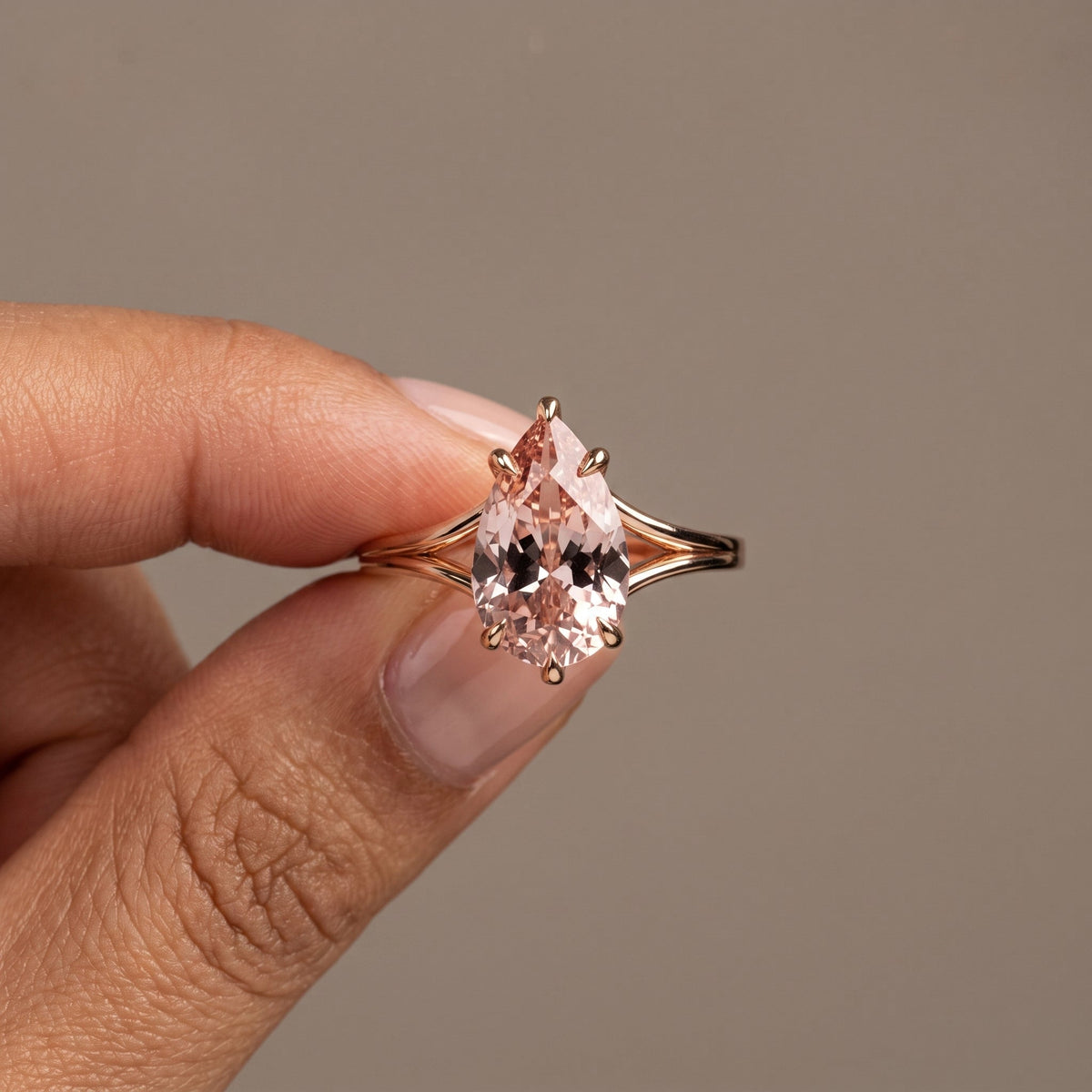Rose Gold Pear Cut Moissanite Engagement Ring
