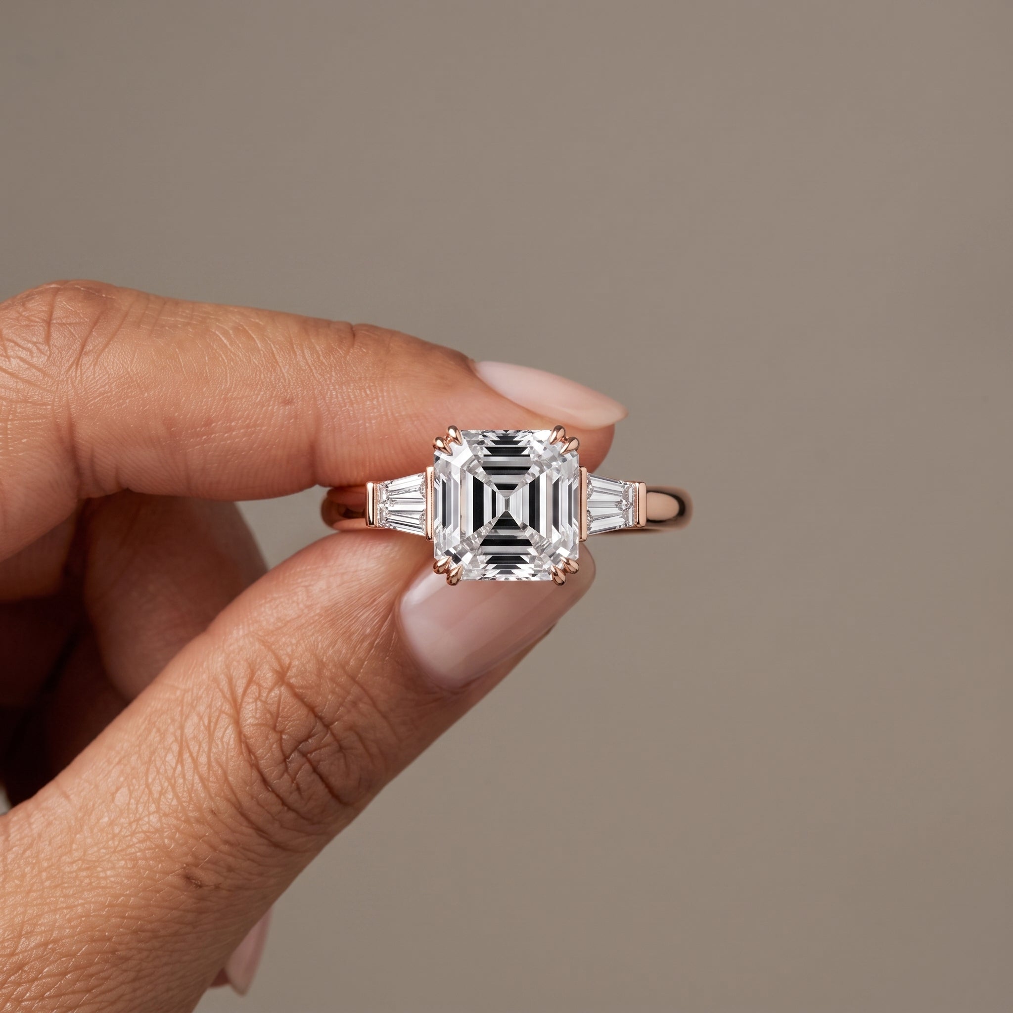Rose Gold Asscher Cut Moissanite Engagement Ring