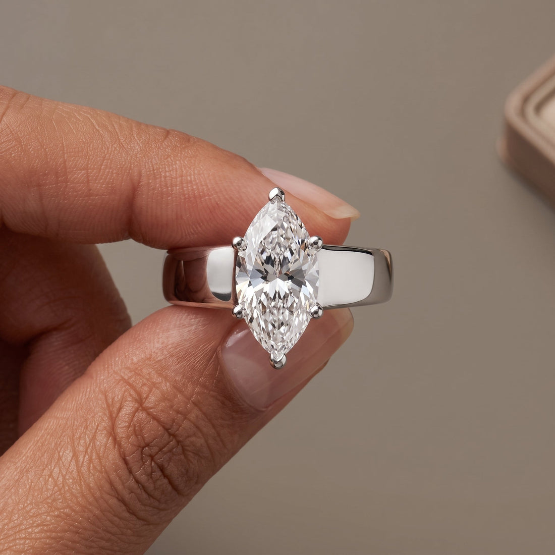 White Metal Marquise Solitaire Engagement Ring