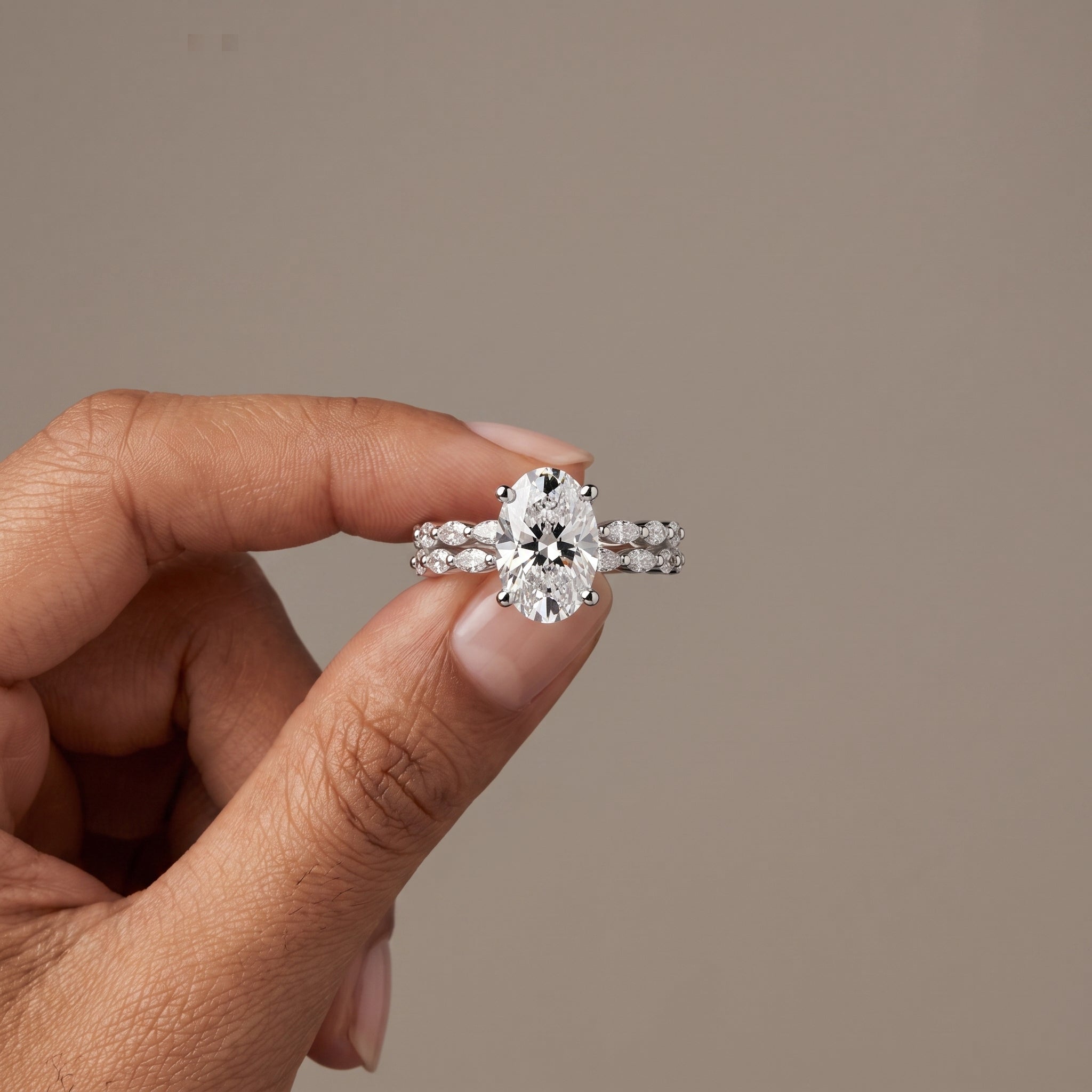 White Gold Oval Moissanite Engagement Ring Set
