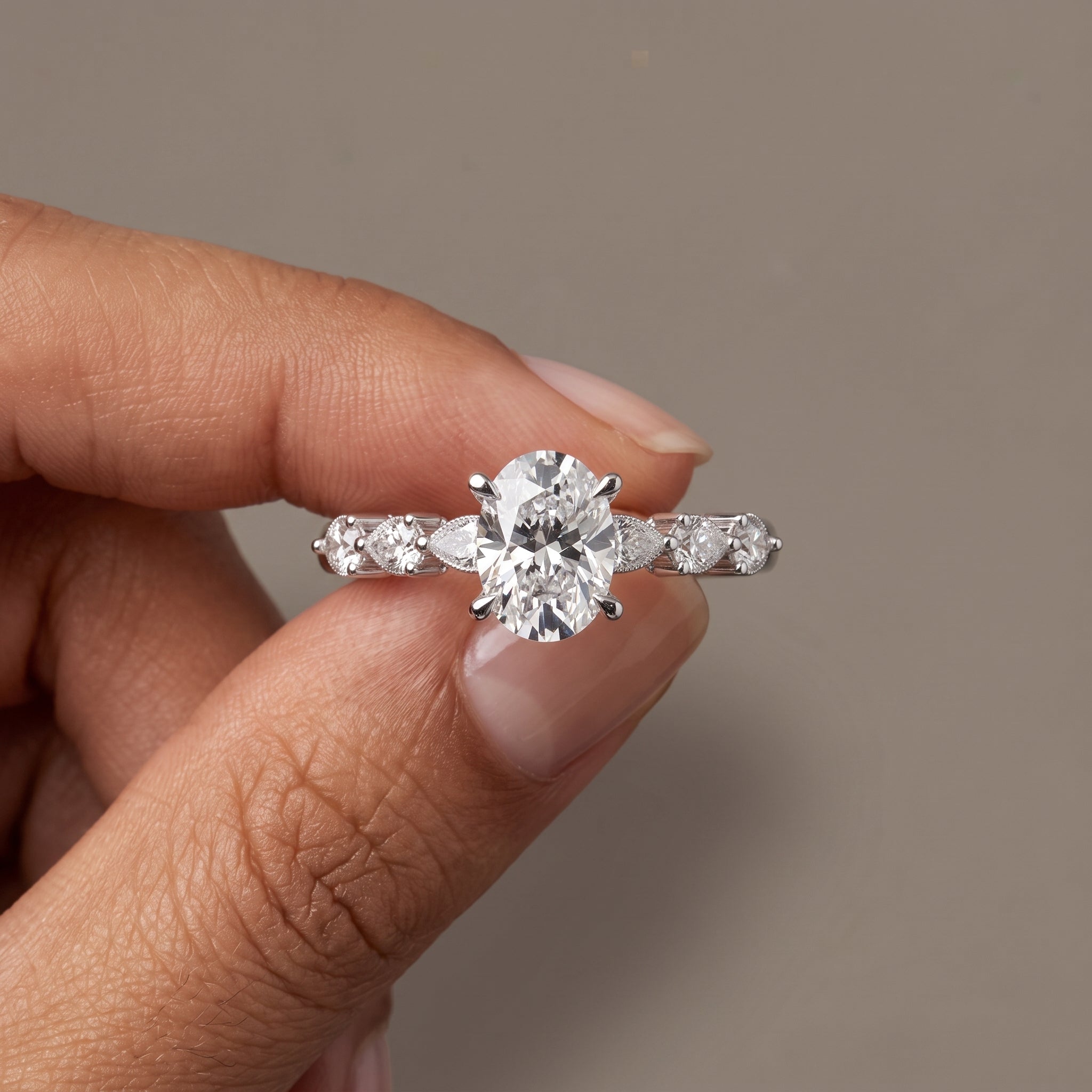 White Gold Oval Cut Moissanite Engagement Ring