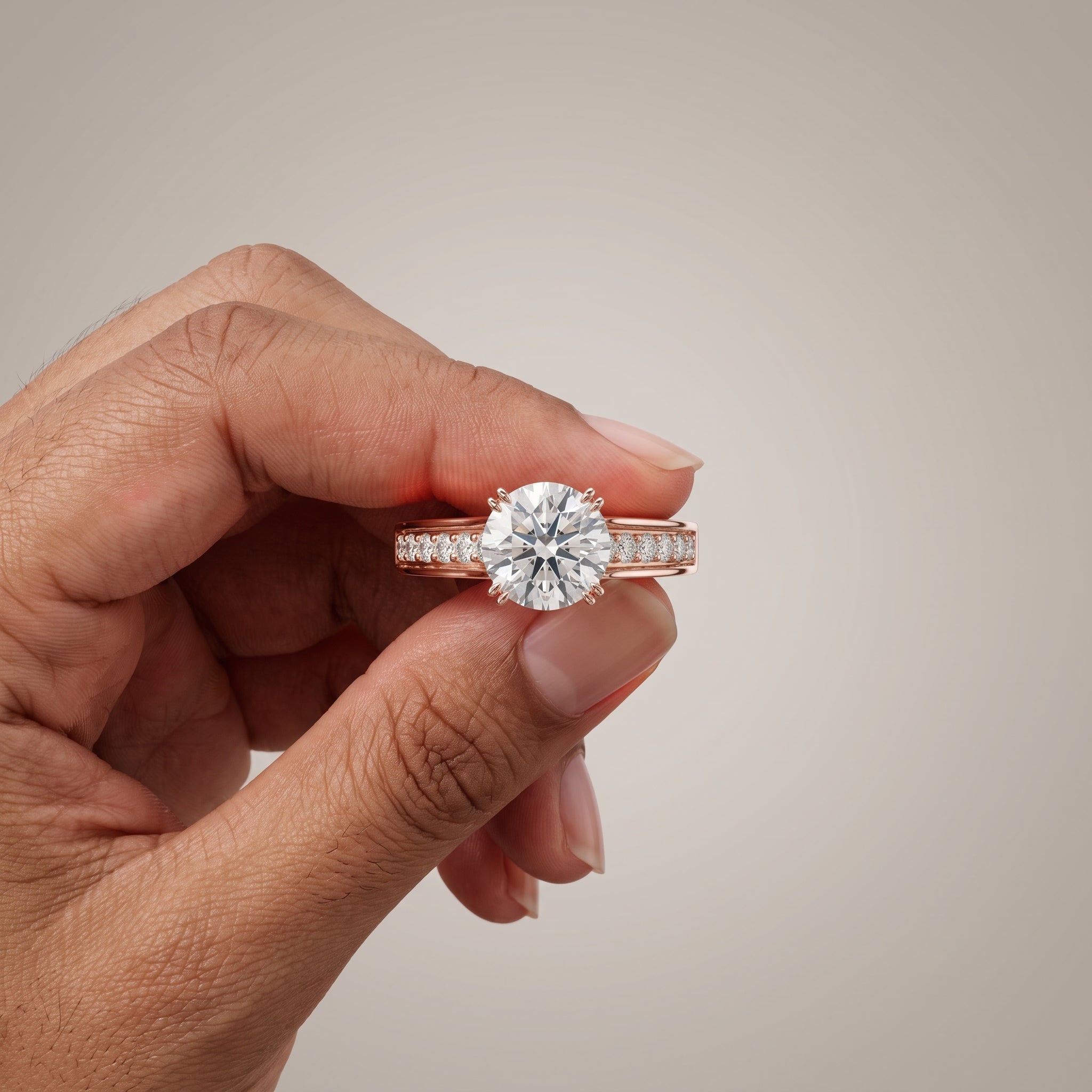 Rose Gold Round Cut Moissanite Engagement Ring