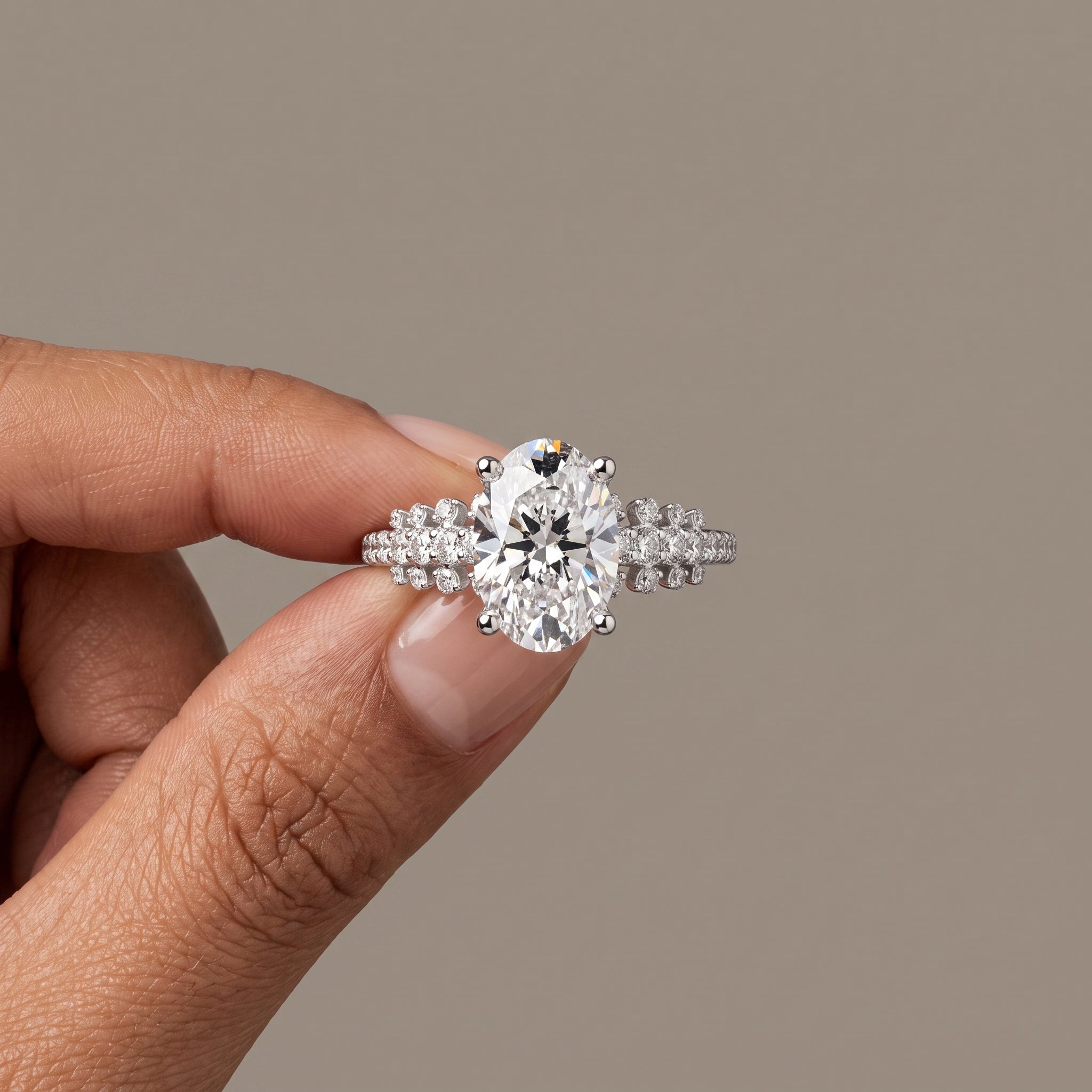 White Gold Oval Cut Moissanite Engagement Ring