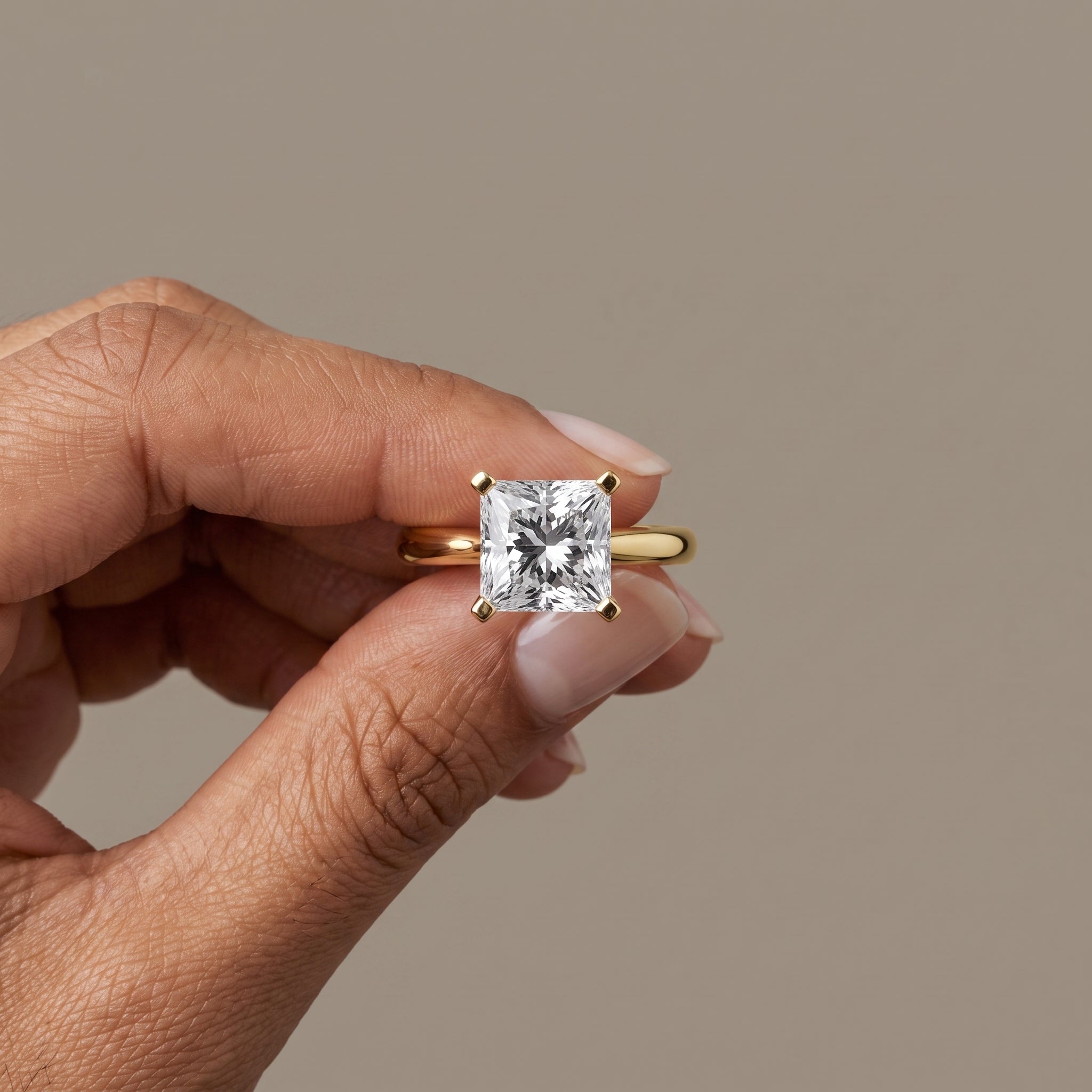 Yellow Gold Princess Cut Moissanite Solitaire Engagement Ring