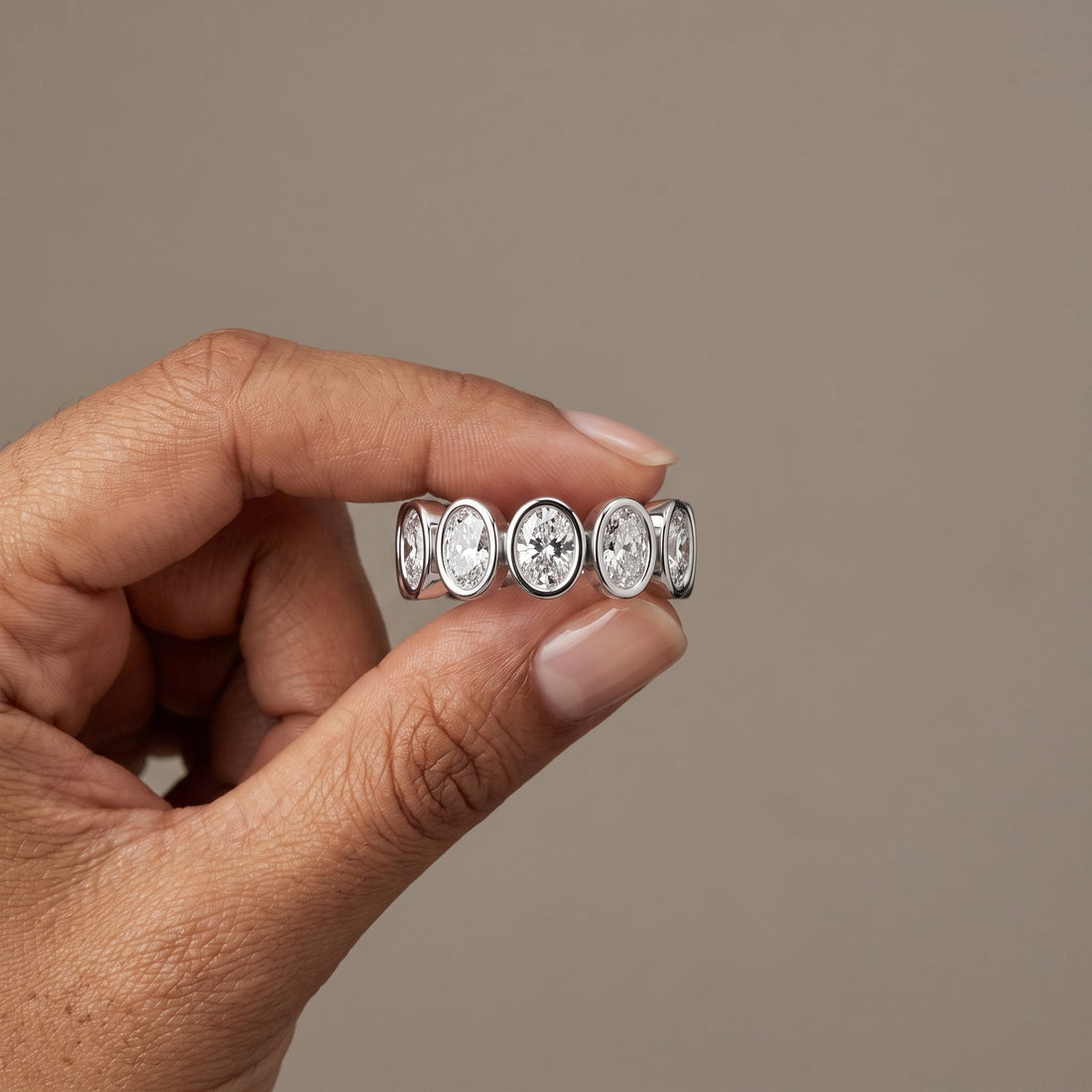 White Metal Oval Eternity Band Ring