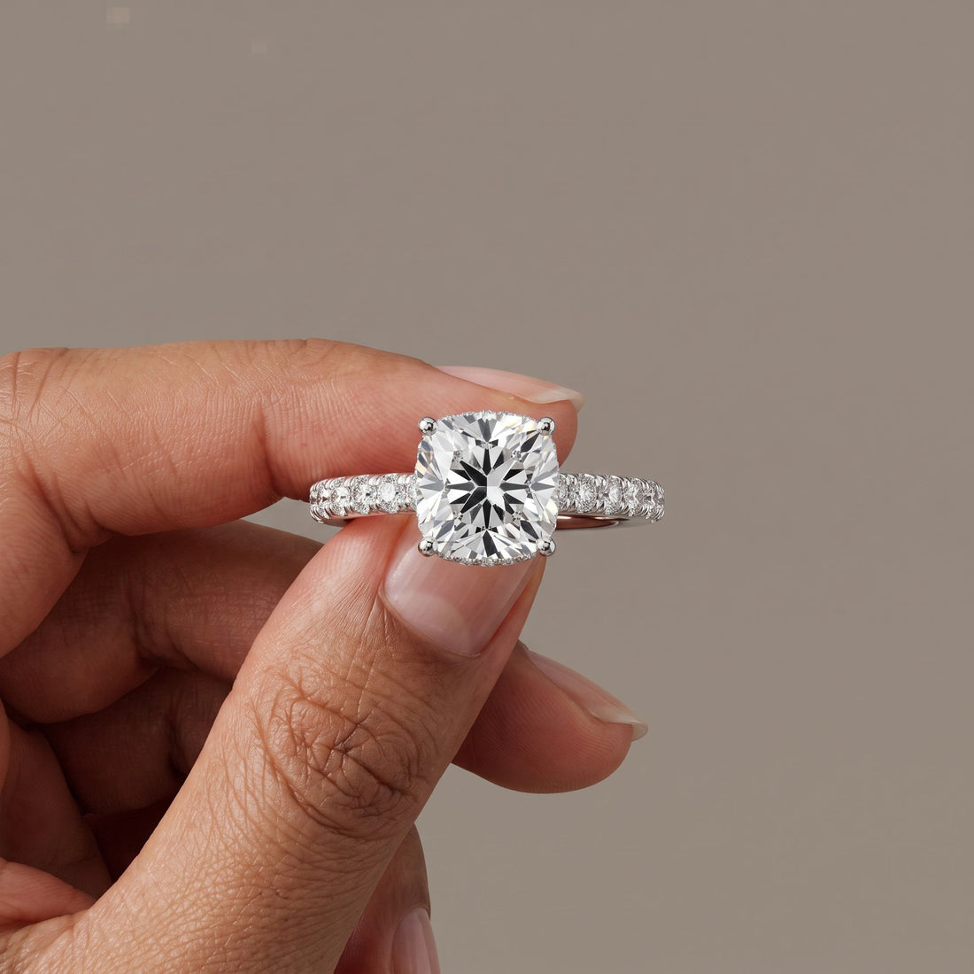 White Metal Cushion Cut Engagement Ring
