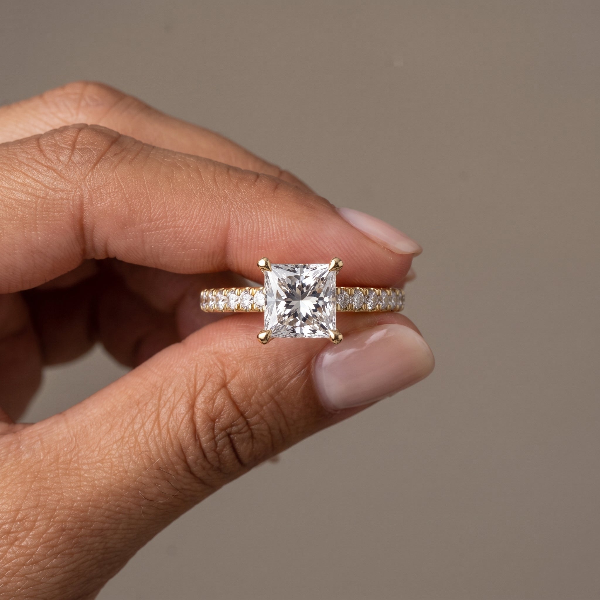 Yellow Gold Princess Cut Moissanite Engagement Ring