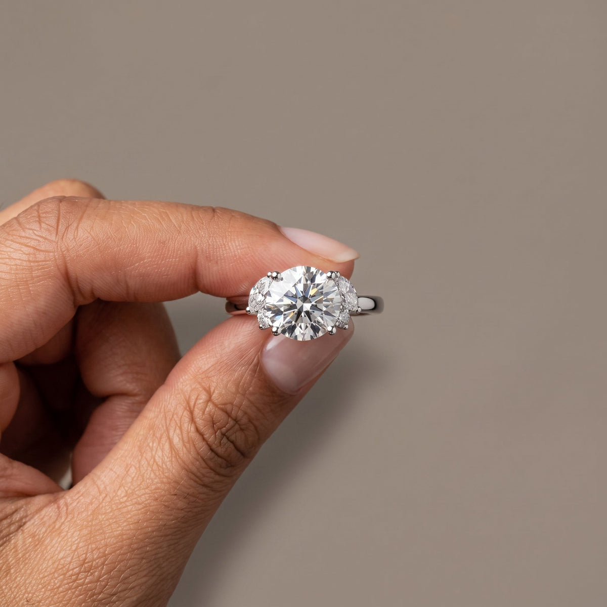 White Gold Round Moissanite Five Stone Engagement Ring