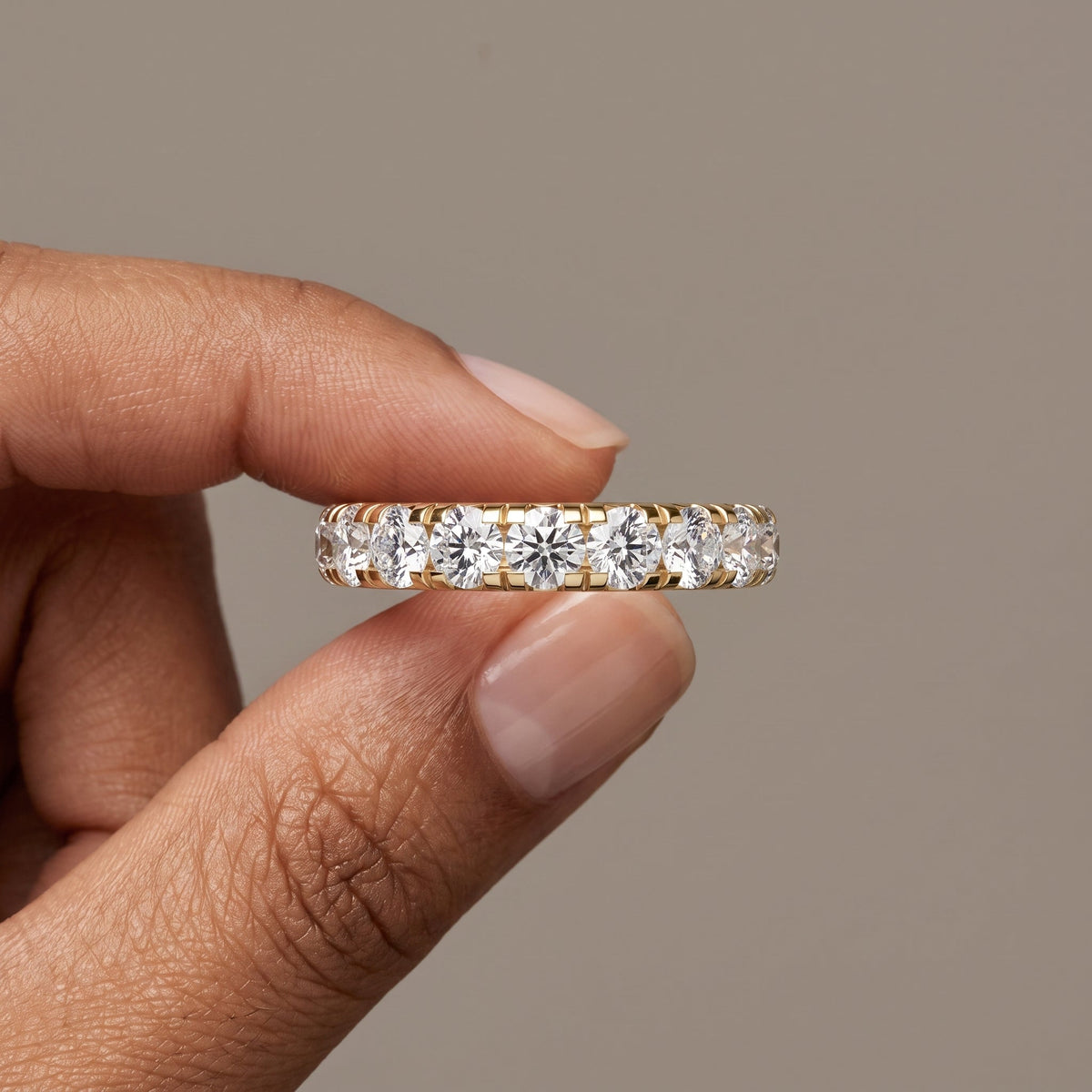 Yellow Gold Round Moissanite Eternity Band Ring