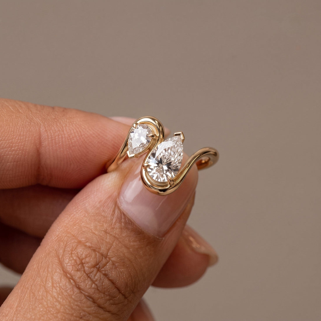 Yellow Gold Pear Cut Open Wrap Ring